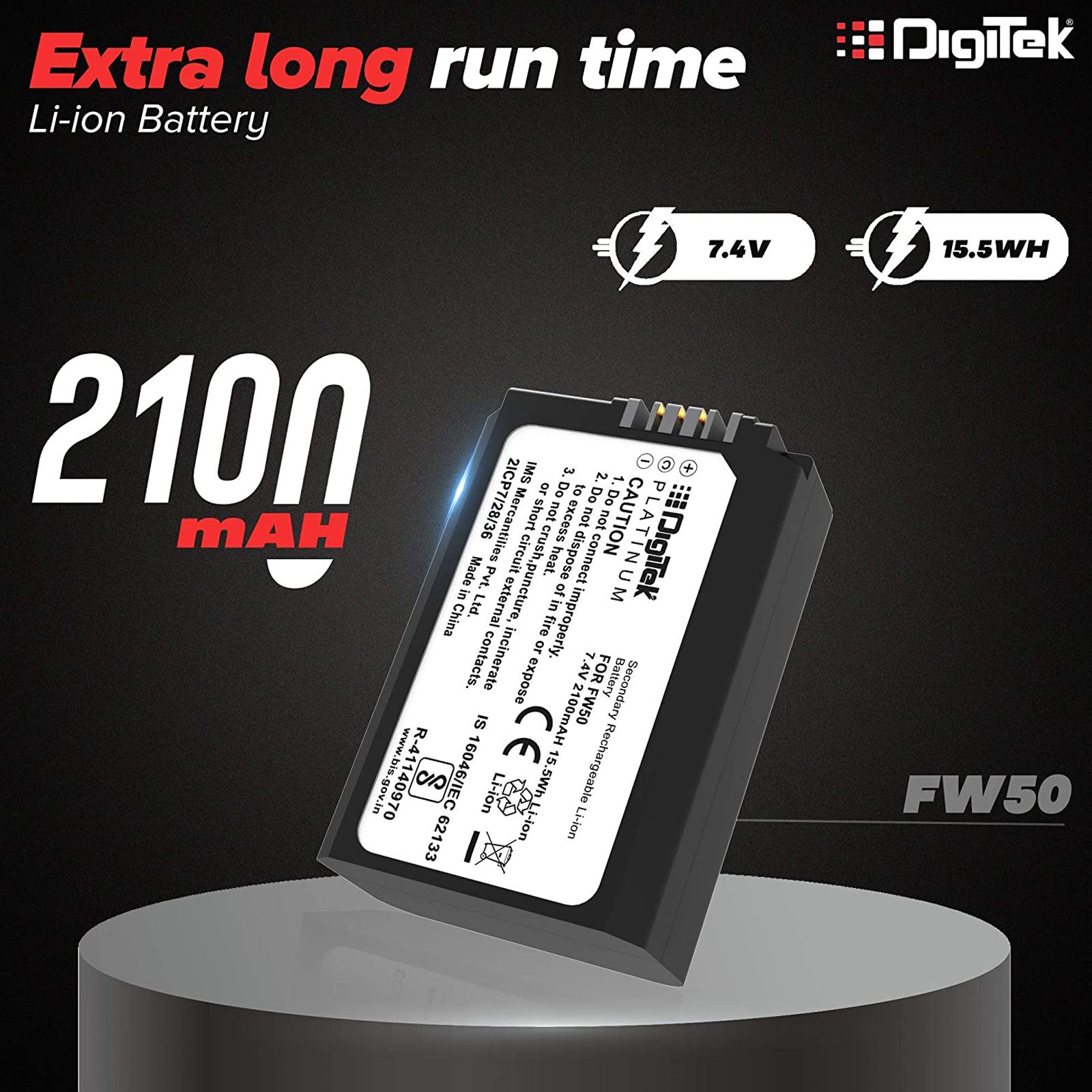 DigiTek FW50 Platinum 2100 mAh Li-ion Rechargeable Battery for Alpha NEX-3, 5, 6, 7 Series DigiTek FW50 Platinum 2100 mAh Li-ion Rechargeable Battery for Alpha NEX-3, 5, 6, 7 Series_3