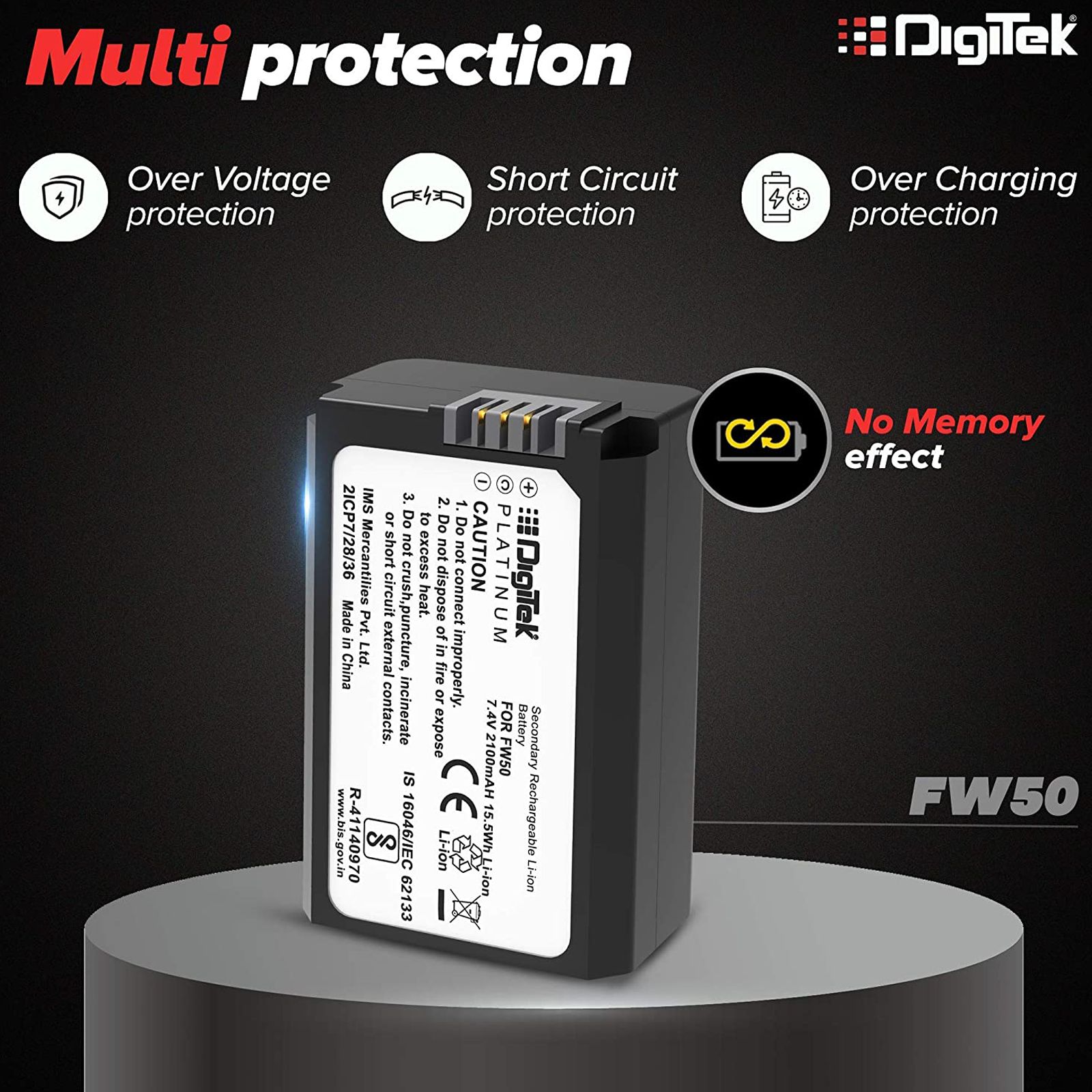 DigiTek FW50 Platinum 2100 mAh Li-ion Rechargeable Battery for Alpha NEX-3, 5, 6, 7 Series DigiTek FW50 Platinum 2100 mAh Li-ion Rechargeable Battery for Alpha NEX-3, 5, 6, 7 Series_5
