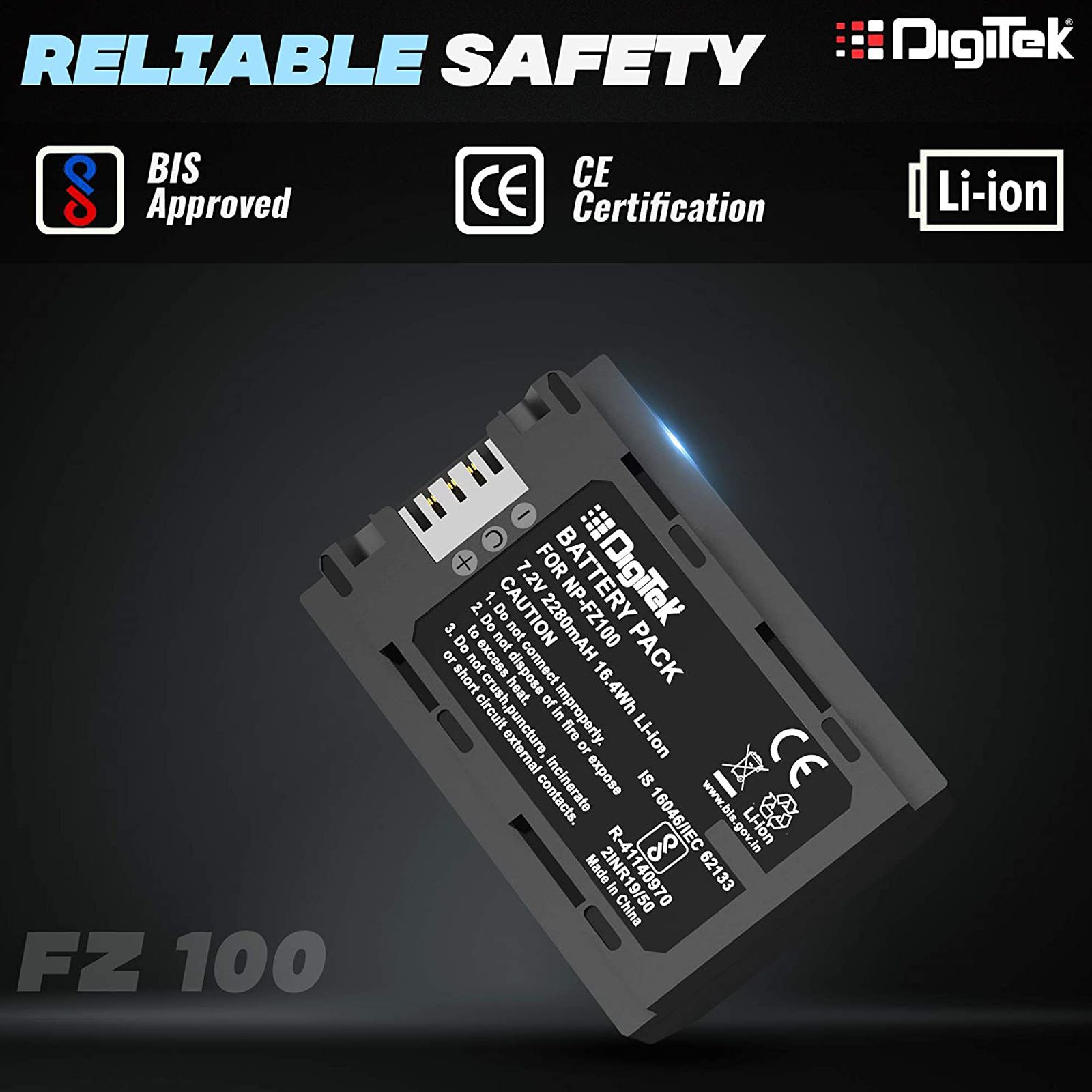 DigiTek FZ100 Platinum 2280 mAh Li-ion Rechargeable Battery for Alpha a9 II, a9, a7R IV and a7R III DigiTek FZ100 Platinum 2280 mAh Li-ion Rechargeable Battery for Alpha a9 II, a9, a7R IV and a7R III_4