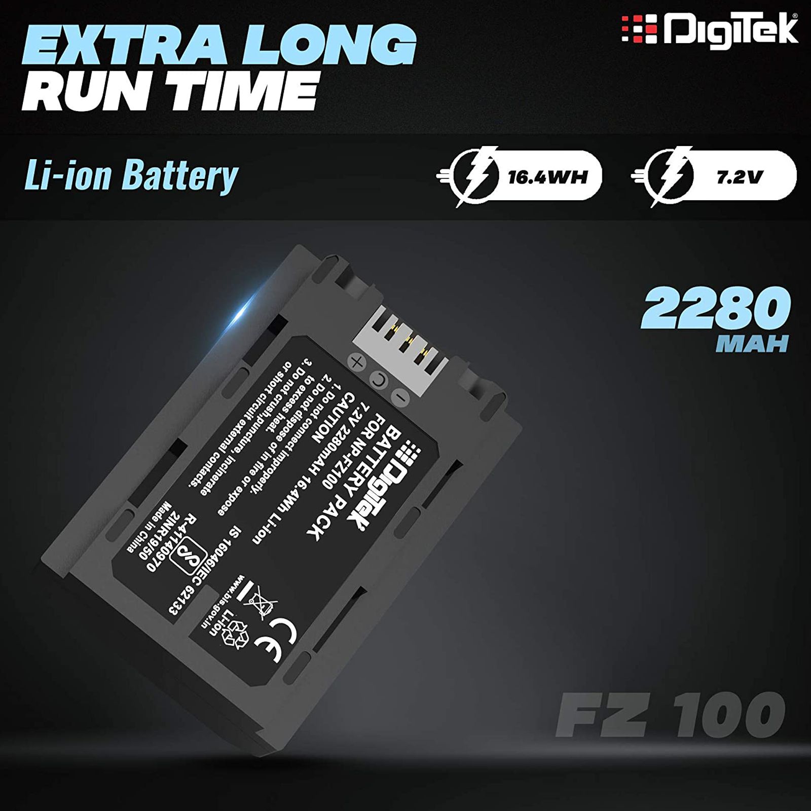 DigiTek FZ100 Platinum 2280 mAh Li-ion Rechargeable Battery for Alpha a9 II, a9, a7R IV and a7R III DigiTek FZ100 Platinum 2280 mAh Li-ion Rechargeable Battery for Alpha a9 II, a9, a7R IV and a7R III_5