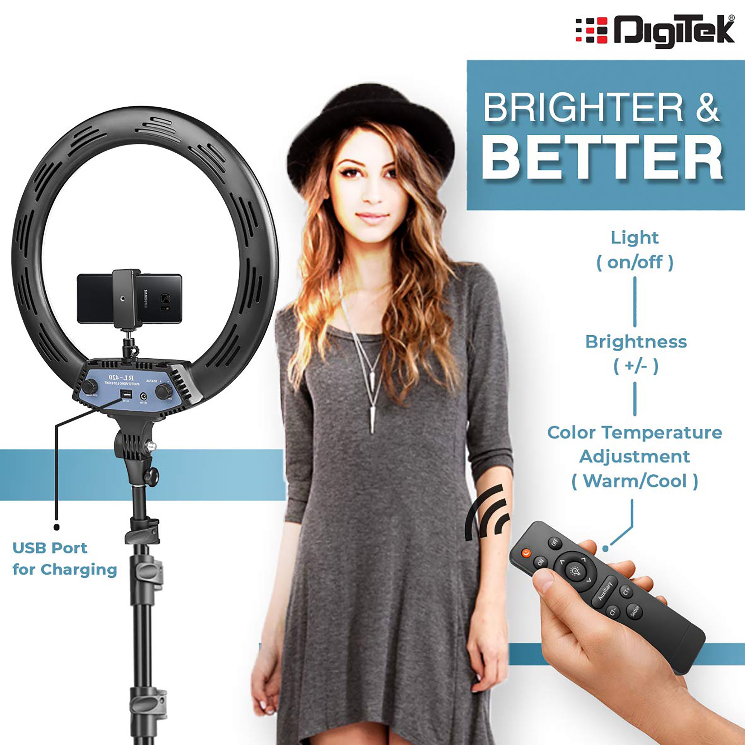 Digitek DRL 18RC Ring Light with Bluetooth Remote, Tripod & Bag for Photography, Videography & Makeup (Lightweight & Portable) Digitek DRL 18RC Ring Light with Bluetooth Remote, Tripod & Bag for Photography, Videography & Makeup (Lightweight & Portable)_8