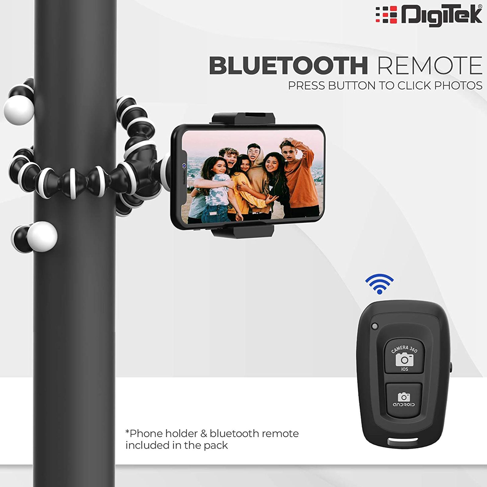DigiTek DTR 260 GT 24cm Adjustable GorillaPod for Mobile and Camera with Remote (Rotating Sphere, Black)_7