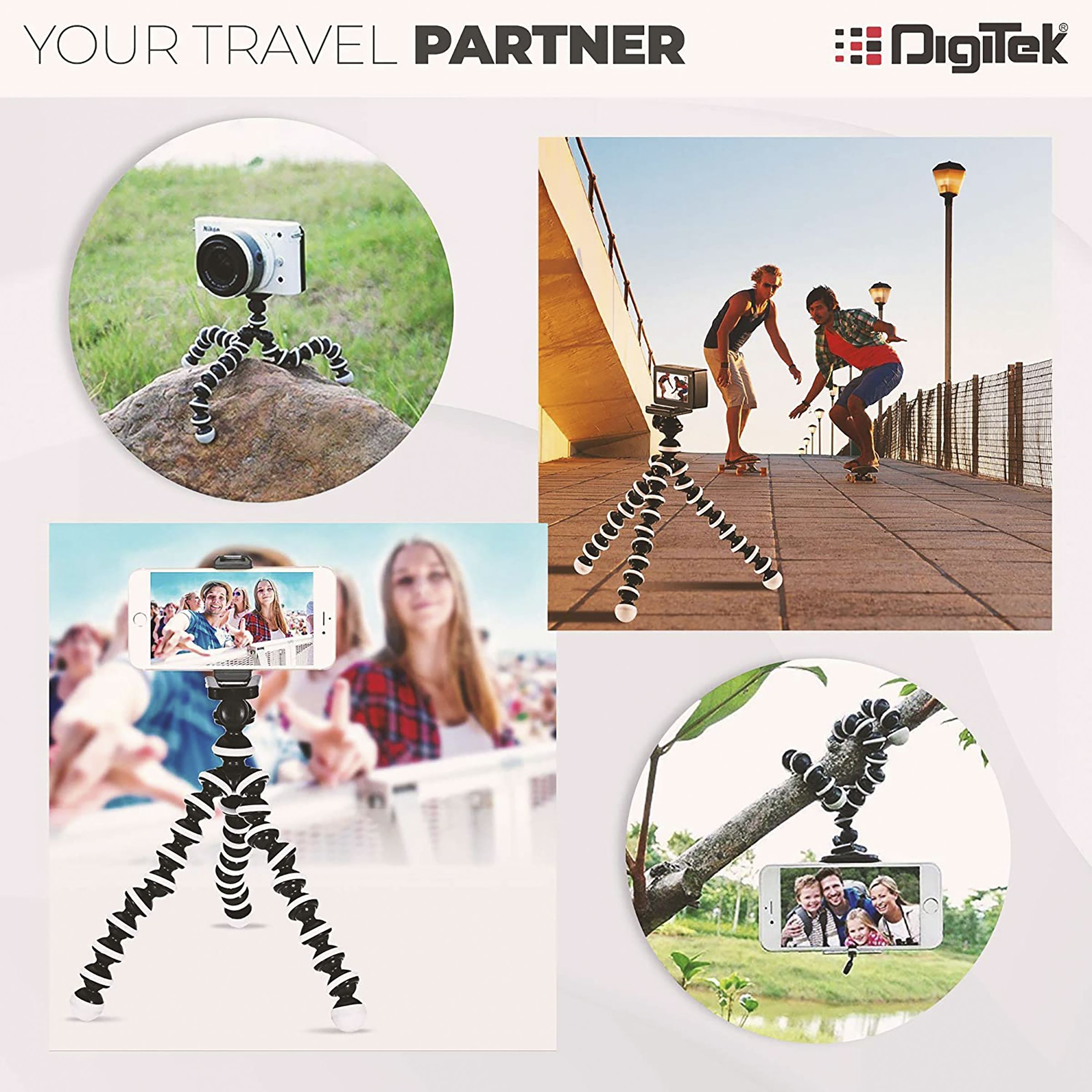 DigiTek DTR 260 GT 24cm Adjustable GorillaPod for Mobile and Camera with Remote (Rotating Sphere, Black)_4