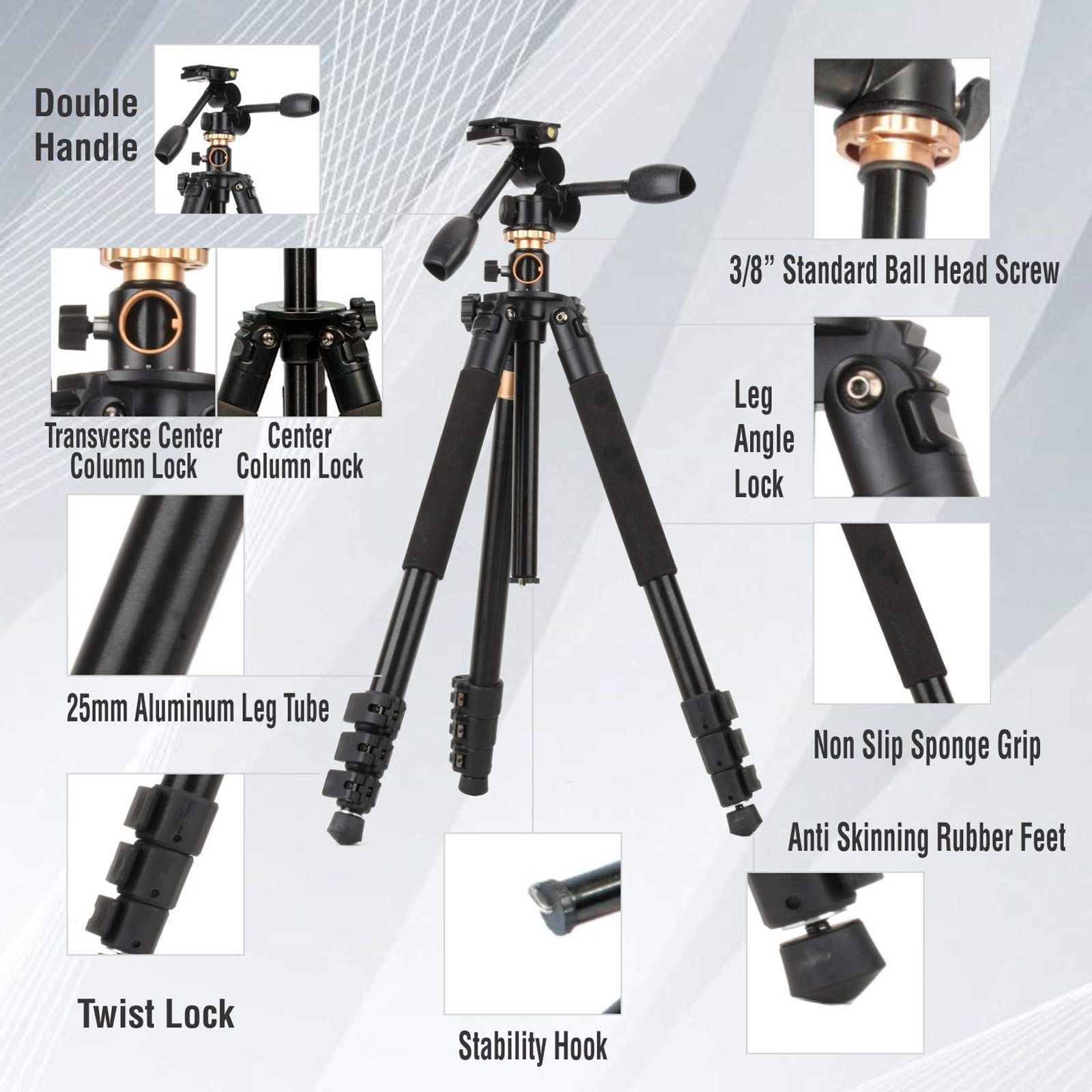 HIFFIN HF-999 183cm Adjustable Tripod for Mobile and Camera (360 Degree Panning Bed, Black) HIFFIN HF-999 183cm Adjustable Tripod for Mobile and Camera (360 Degree Panning Bed, Black)_8