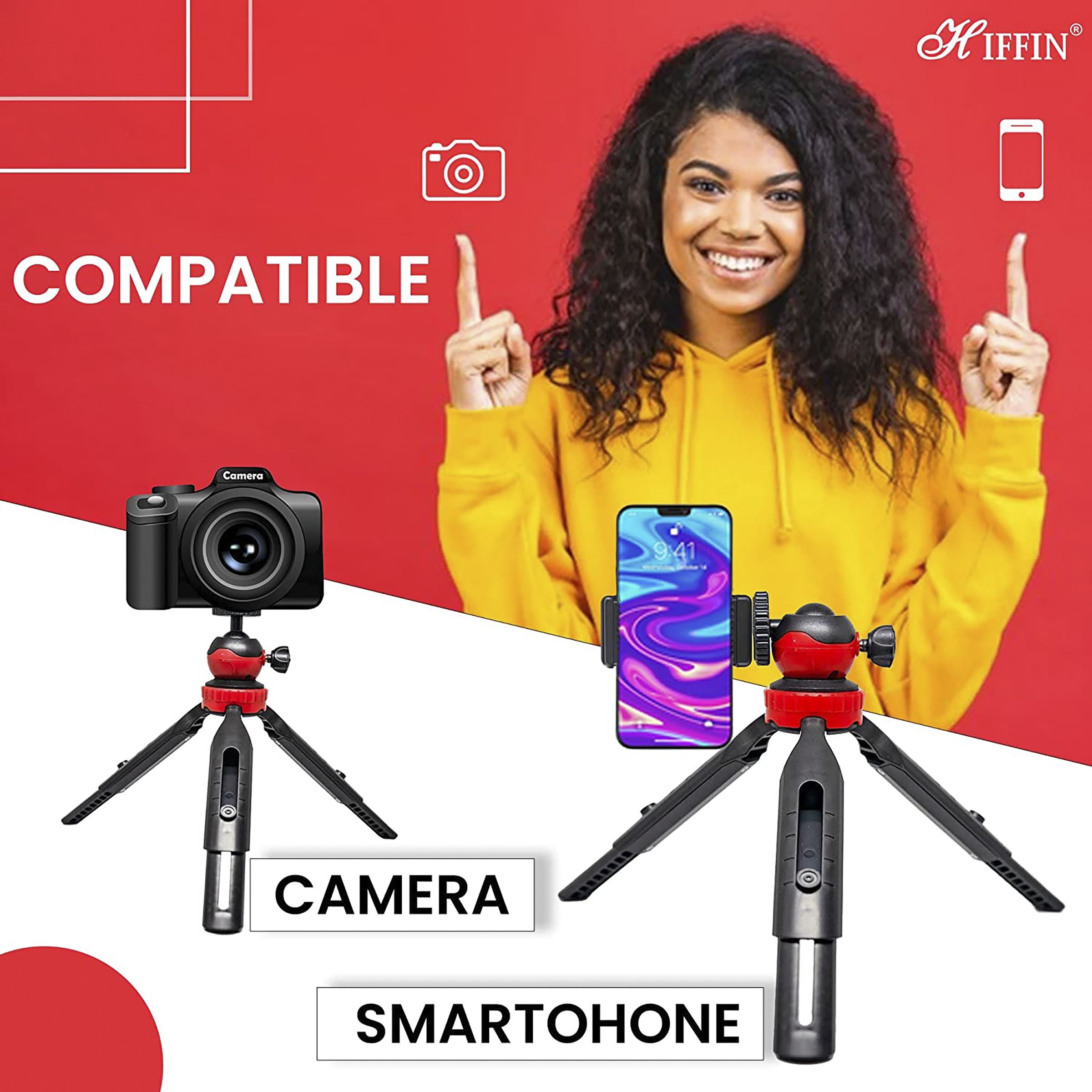 HIFFIN HF-350 19.81cm Adjustable Mini Tripod for Mobile and Camera (Anti Skid Feet, Black)_5