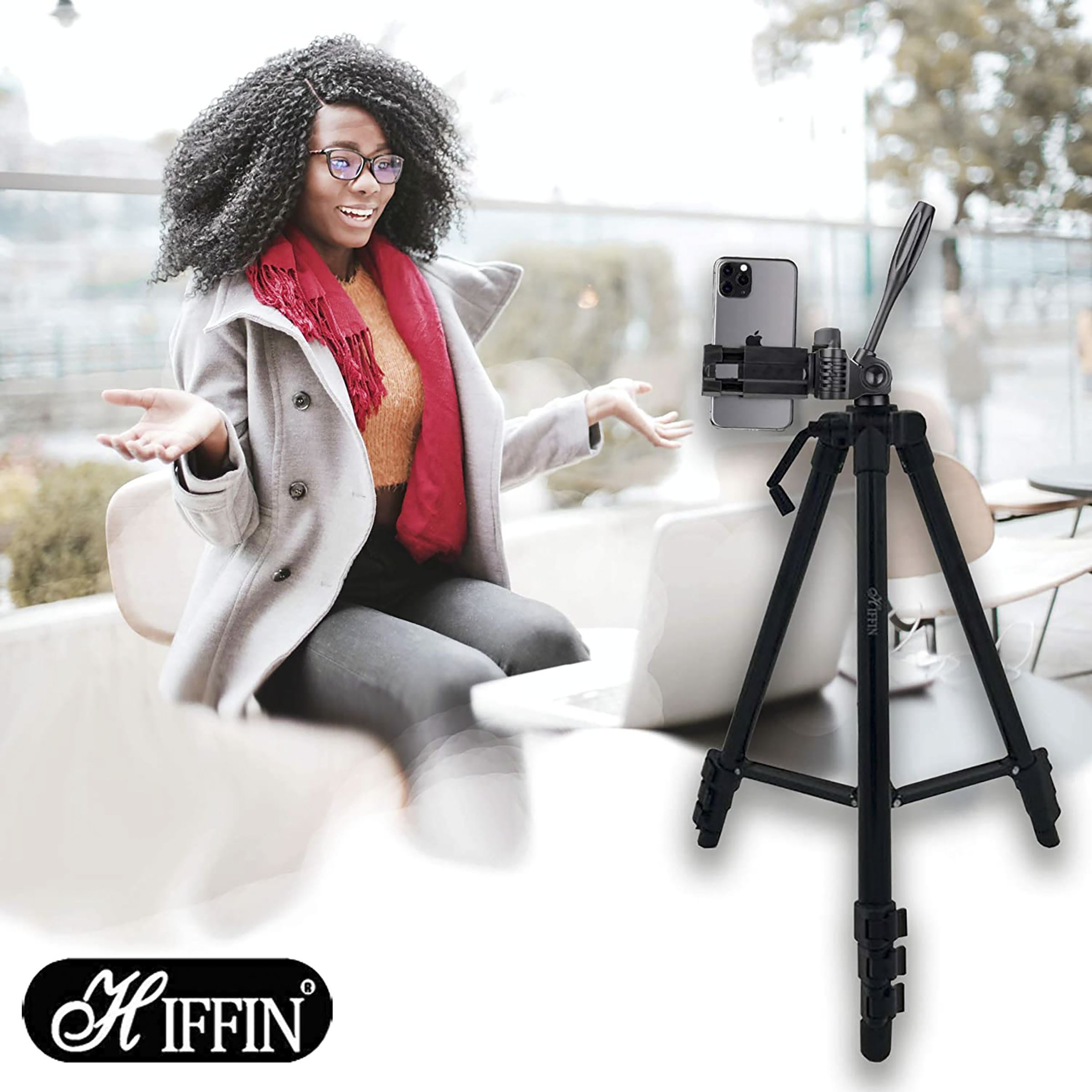 HIFFIN HF-2111 167.5cm Adjustable Tripod for Mobile and Camera (360 Degree Panhead Lock Knob, Black)_5