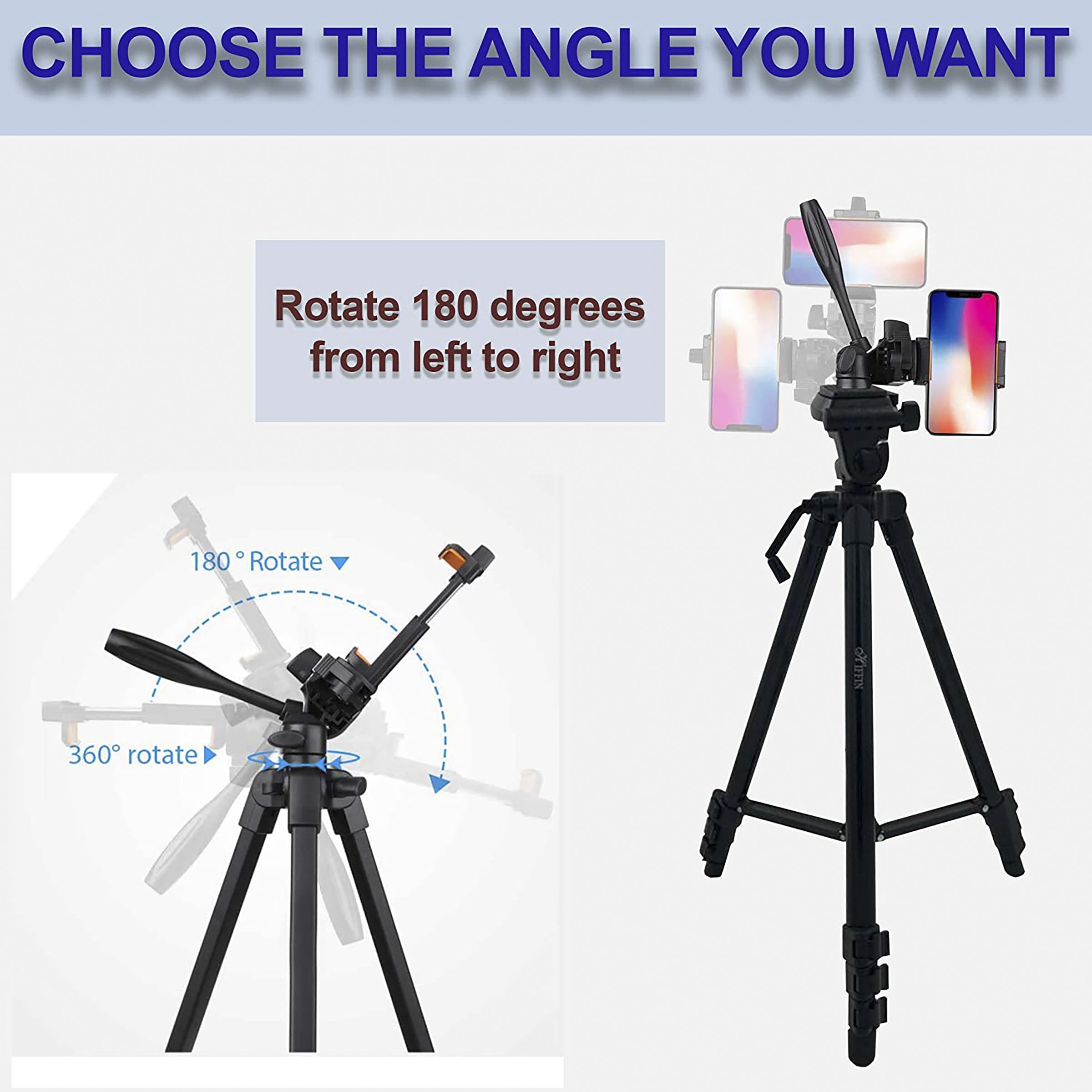 HIFFIN HF-2111 167.5cm Adjustable Tripod for Mobile and Camera (360 Degree Panhead Lock Knob, Black)_6