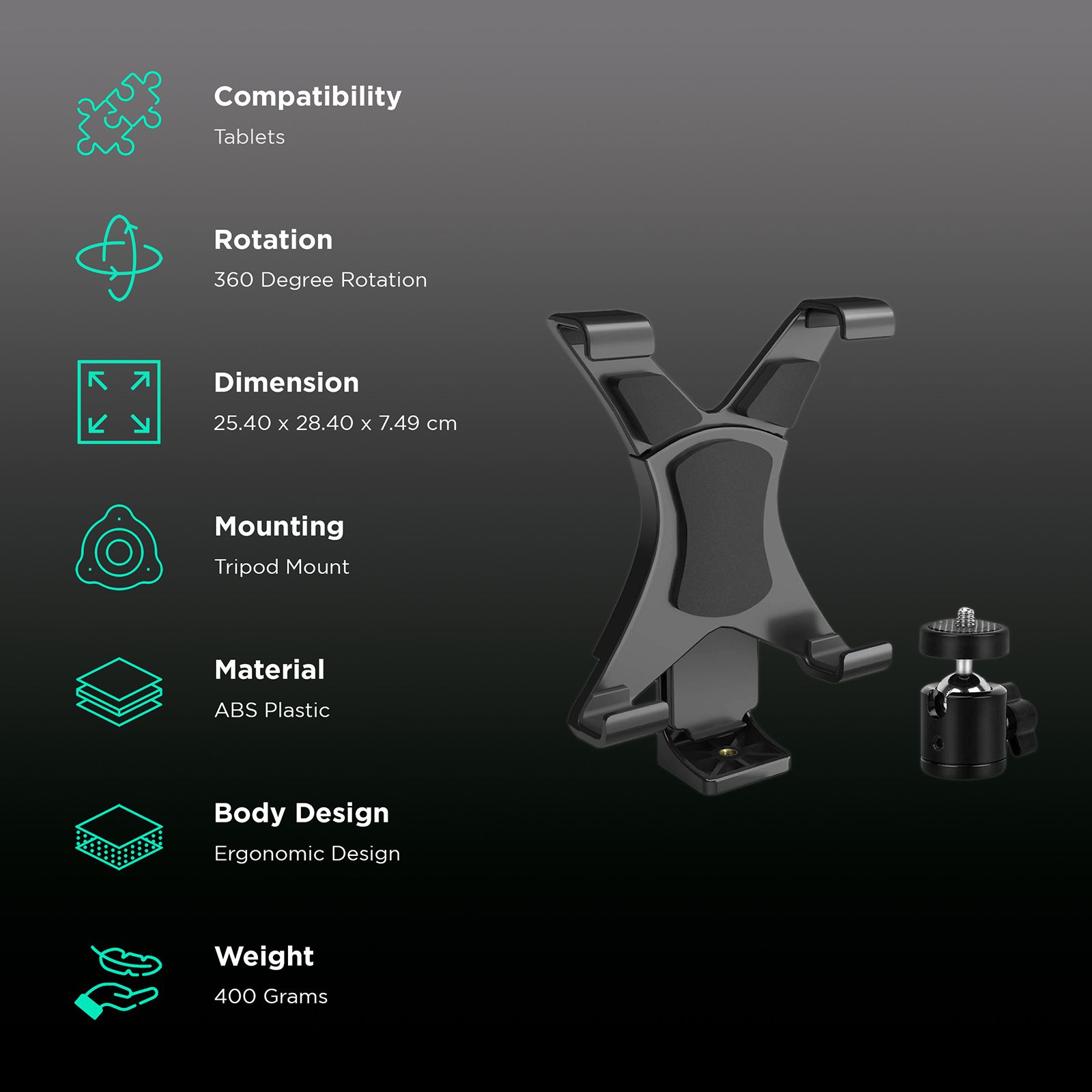 HIFFIN Tripod Mount for Tablet (360 Degree Rotation, Black)_2