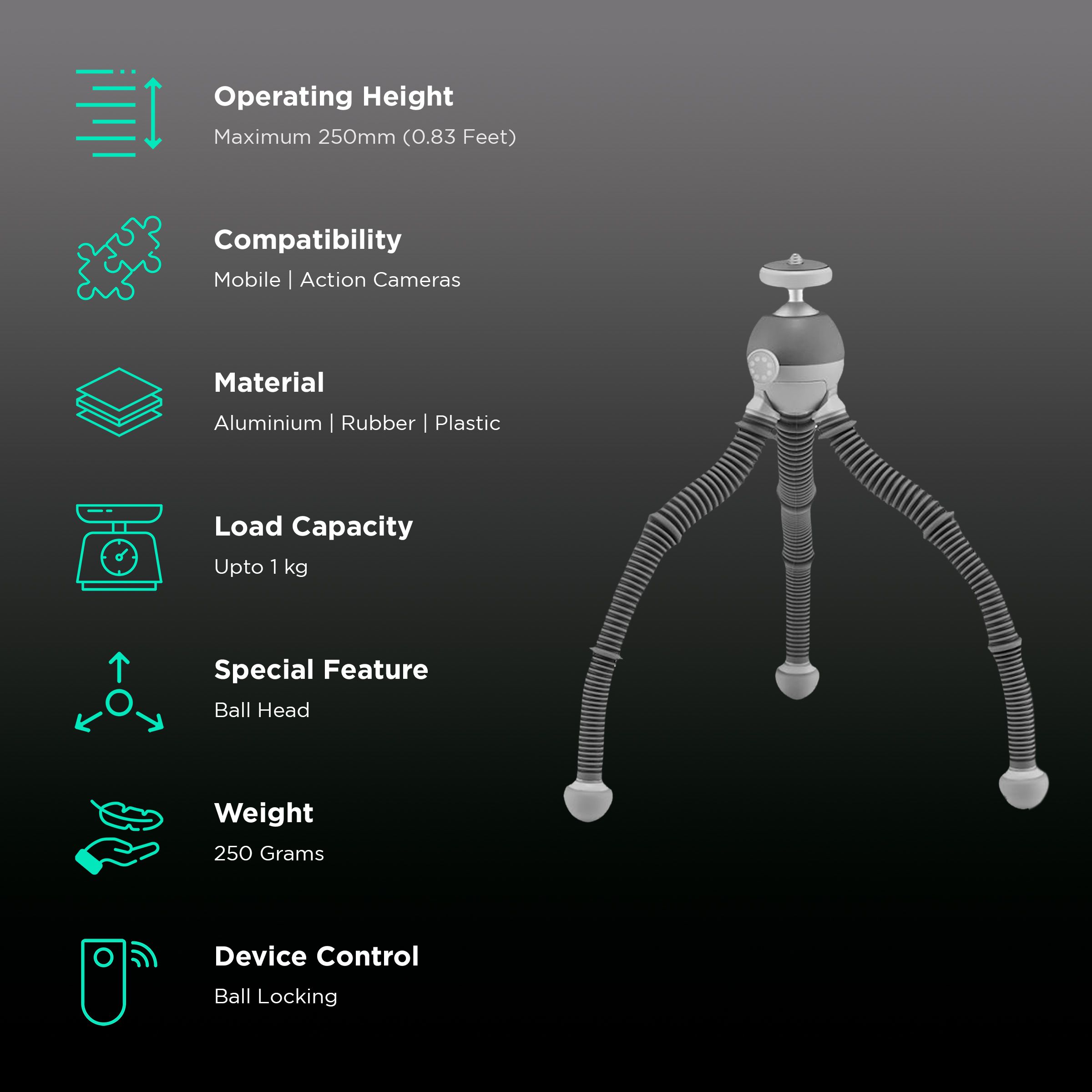 JOBY PodZilla 25cm Adjustable Tripod for Mobile and Camera (360 Degree GripTight, Grey)_2