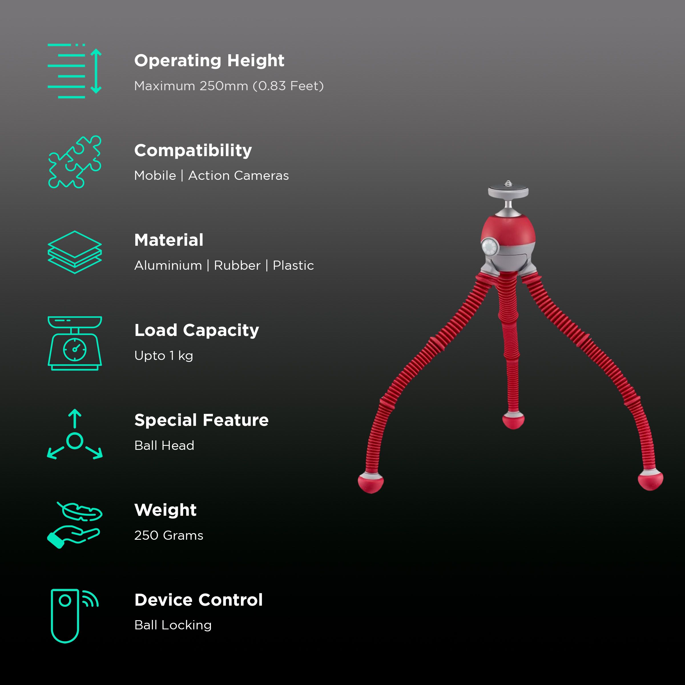 JOBY PodZilla 25cm Adjustable Tripod for Mobile and Camera (360 Degree GripTight, Red) JOBY PodZilla 25cm Adjustable Tripod for Mobile and Camera (360 Degree GripTight, Red)_2