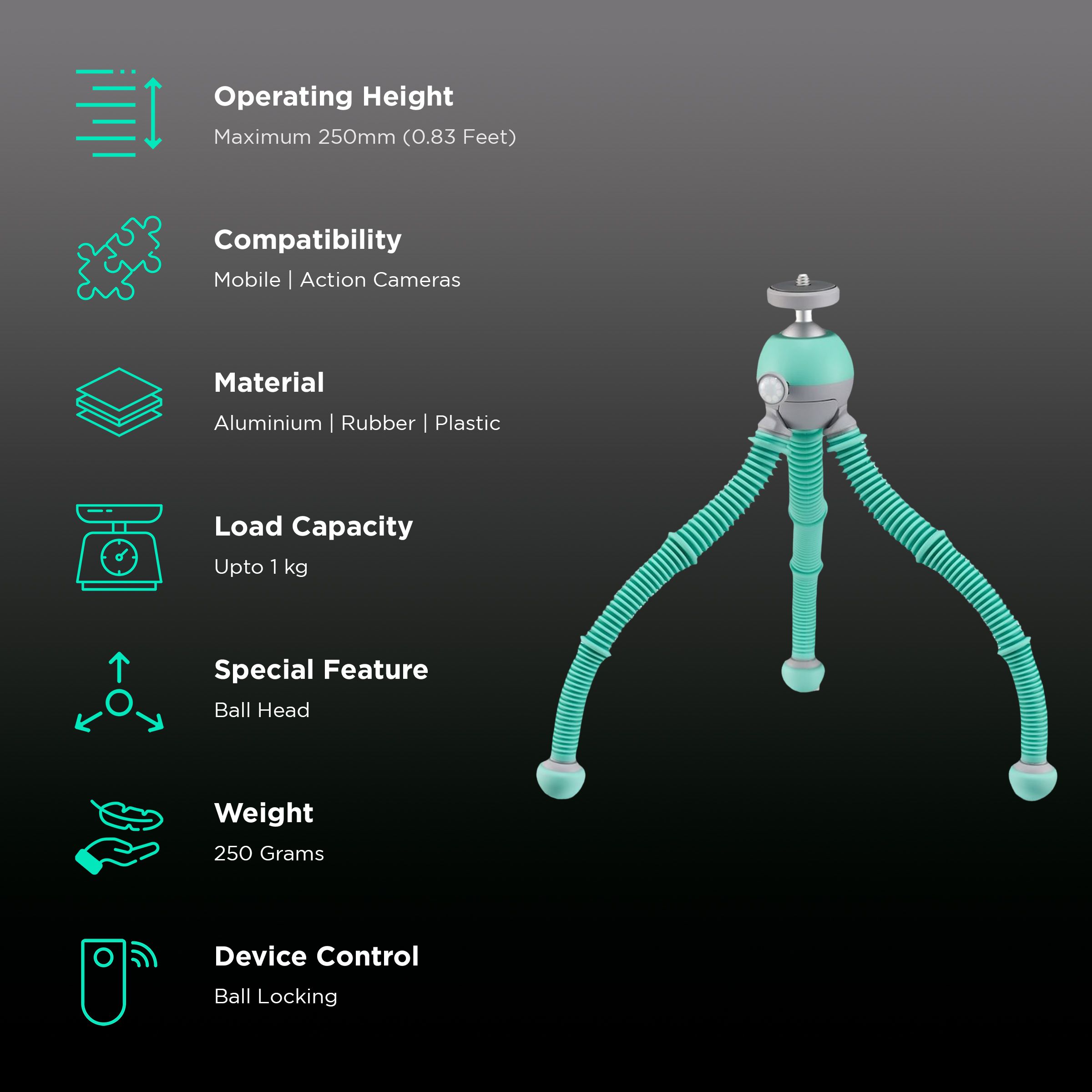 JOBY PodZilla 25cm Adjustable Tripod for Mobile and Camera (360 Degree GripTight, Teal) JOBY PodZilla 25cm Adjustable Tripod for Mobile and Camera (360 Degree GripTight, Teal)_2