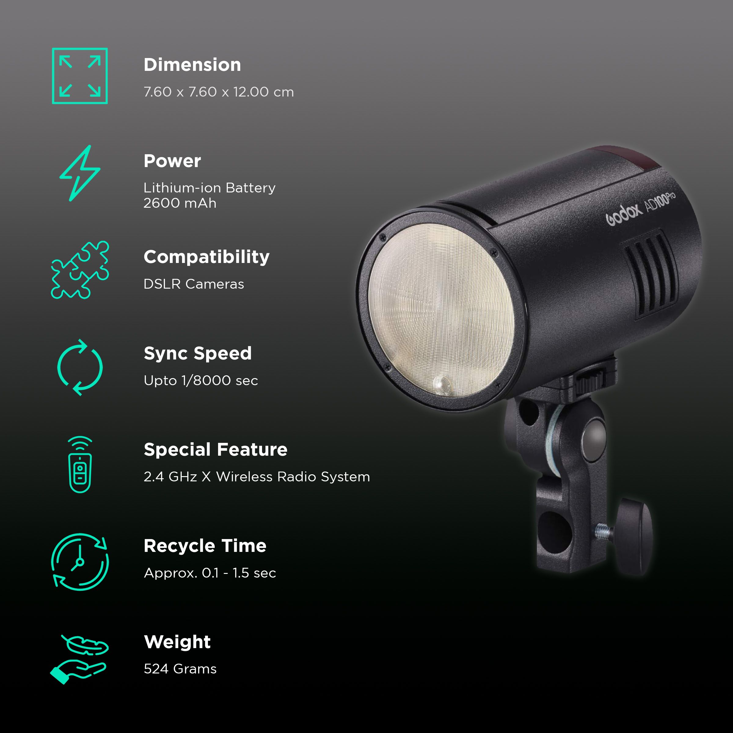 Godox AD100Pro Pocket Flash for Nikon, Canon, Sony, Fujifilm, Olympus, Pentax (1/8000 High Speed Sync) Godox AD100Pro Pocket Flash for Nikon, Canon, Sony, Fujifilm, Olympus, Pentax (1/8000 High Speed Sync)_2