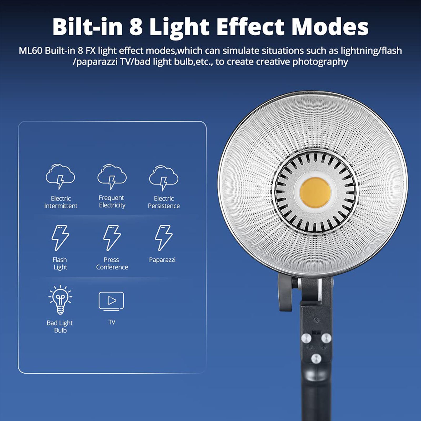 Godox ML60 LED Light with Remote Control for Still Photography & Videography (8 Fx Lighting Effects)_5