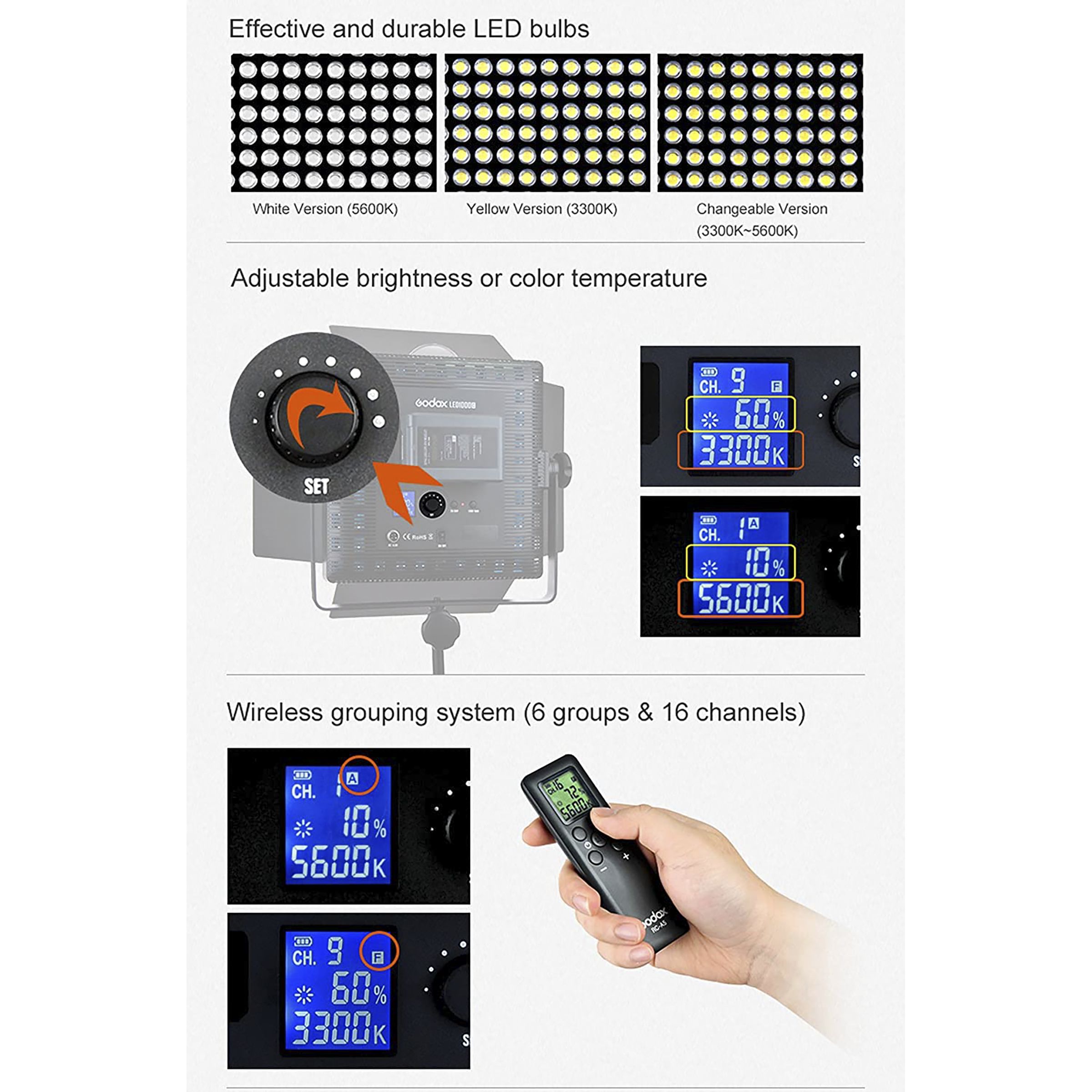 Godox 1000C Video Light with Remote for Still Photography & Videography (LCD Panel)_14