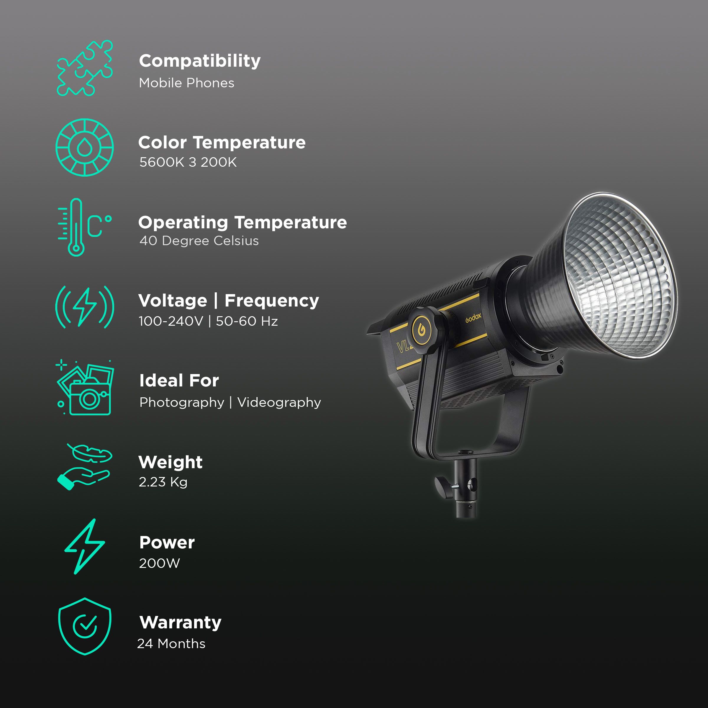 Godox VL200 LED Video Light with Bluetooth Connectivity & Carry Bag for Still Photography & Videography (Stepless Dimming) Godox VL200 LED Video Light with Bluetooth Connectivity & Carry Bag for Still Photography & Videography (Stepless Dimming)_3