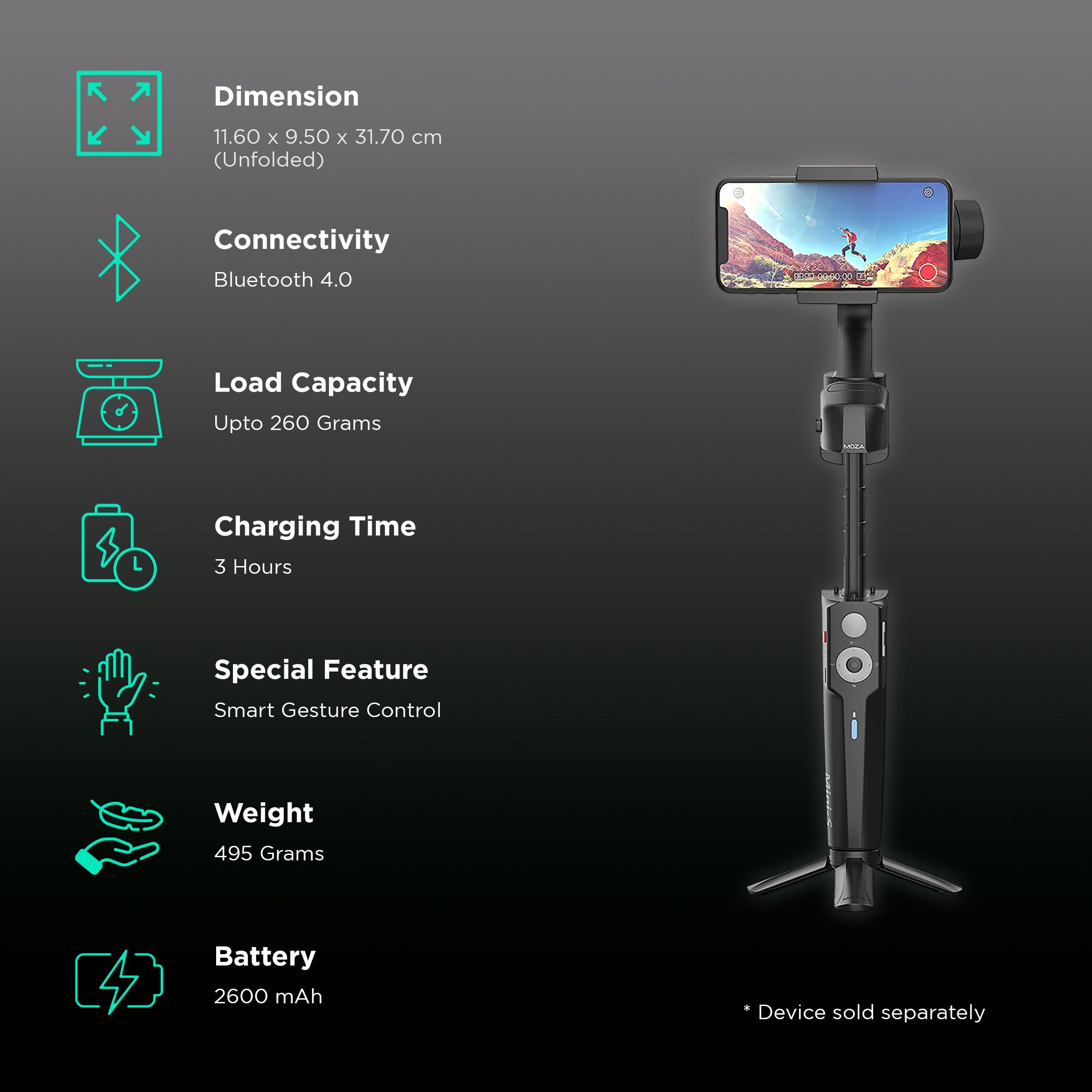 MOZA Mini-S 3-Axis Gimbal for Mobile (Inception Mode, Black) MOZA Mini-S 3-Axis Gimbal for Mobile (Inception Mode, Black)_2