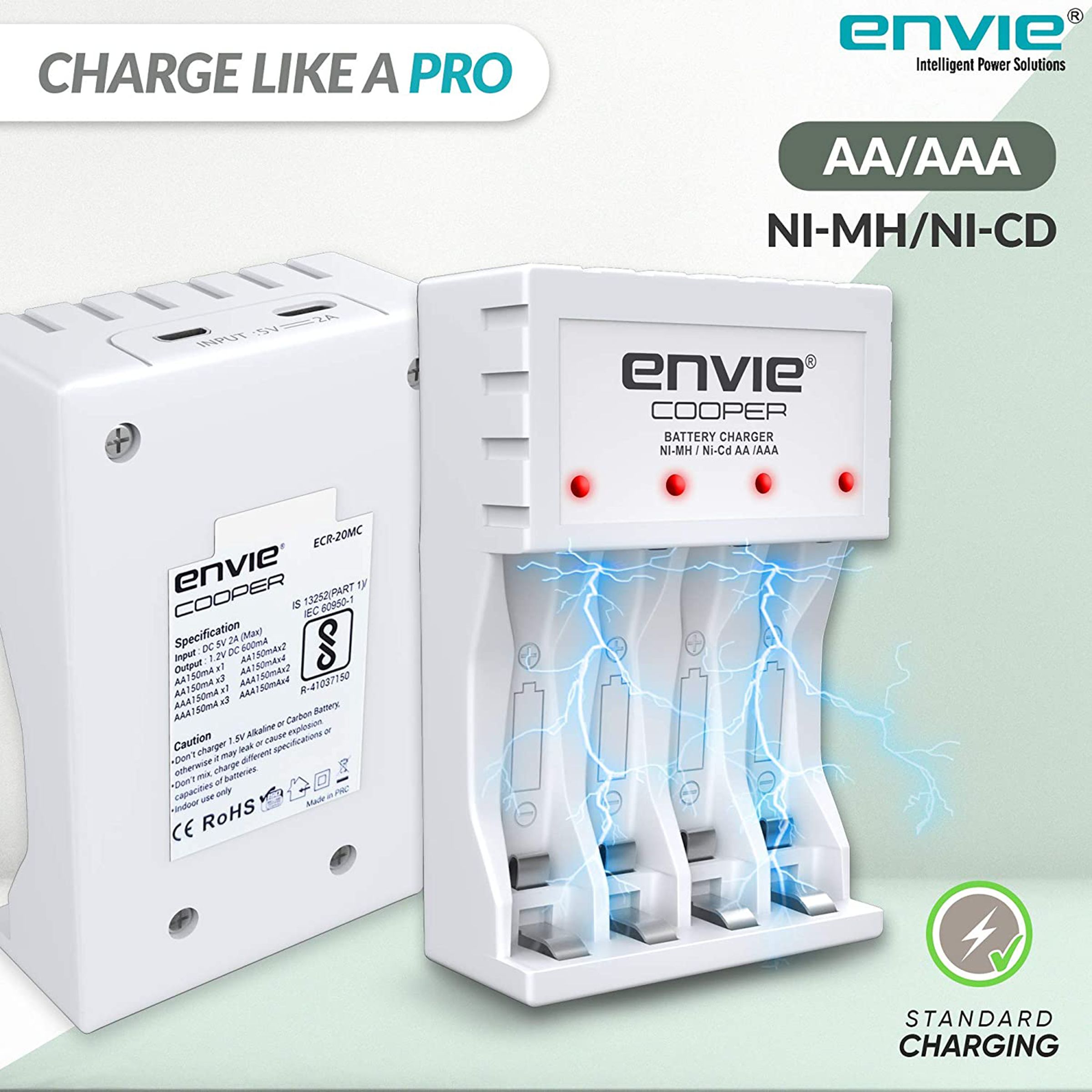 envie Cooper ECR-20 MC Camera Battery Charger Combo for AA2100 (4-Ports, Short Circuit Protection) envie Cooper ECR-20 MC Camera Battery Charger Combo for AA2100 (4-Ports, Short Circuit Protection)_4