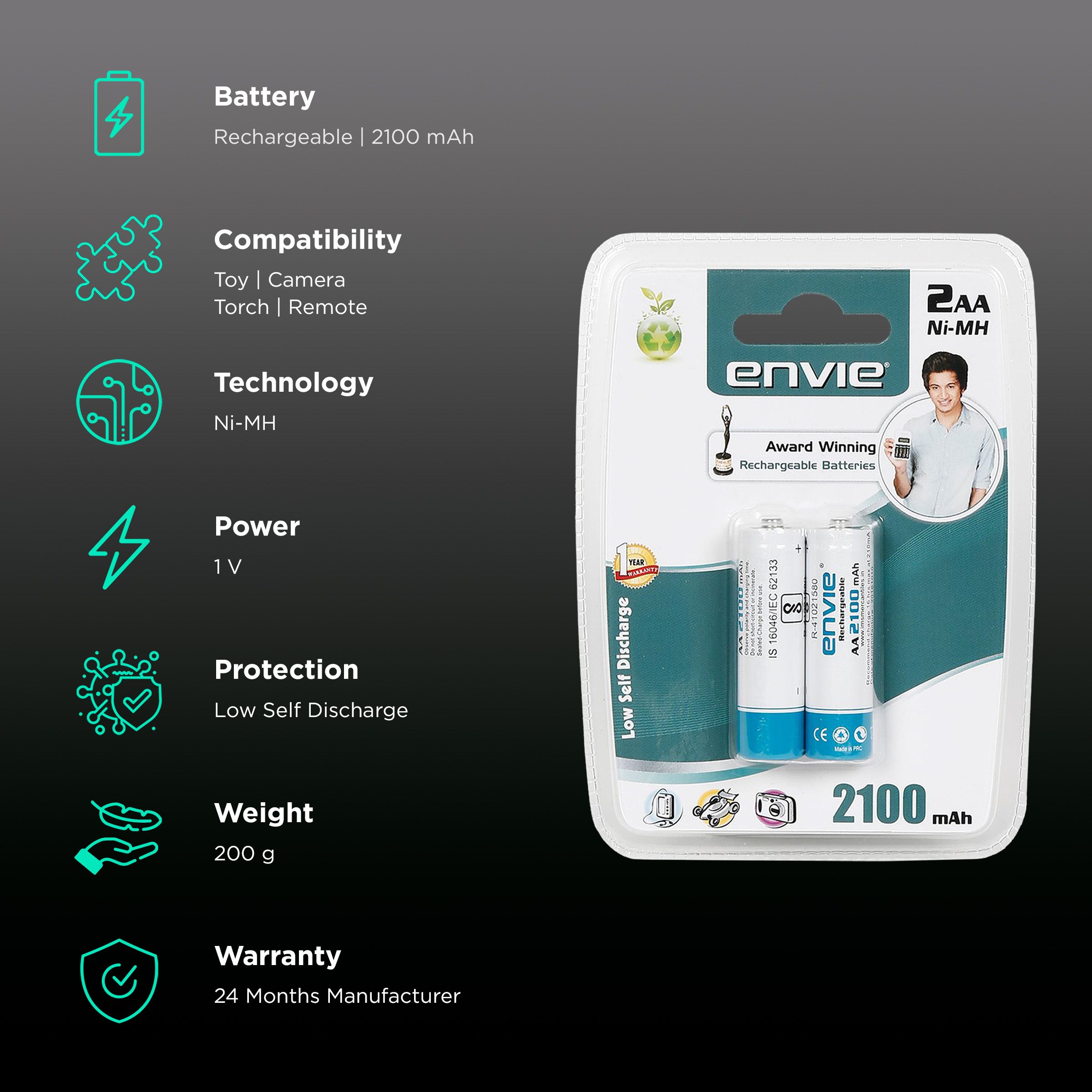 envie Infinite 2100 mAh Ni-MH AA Rechargeable Battery (Pack of 2) envie Infinite 2100 mAh Ni-MH AA Rechargeable Battery (Pack of 2)_2