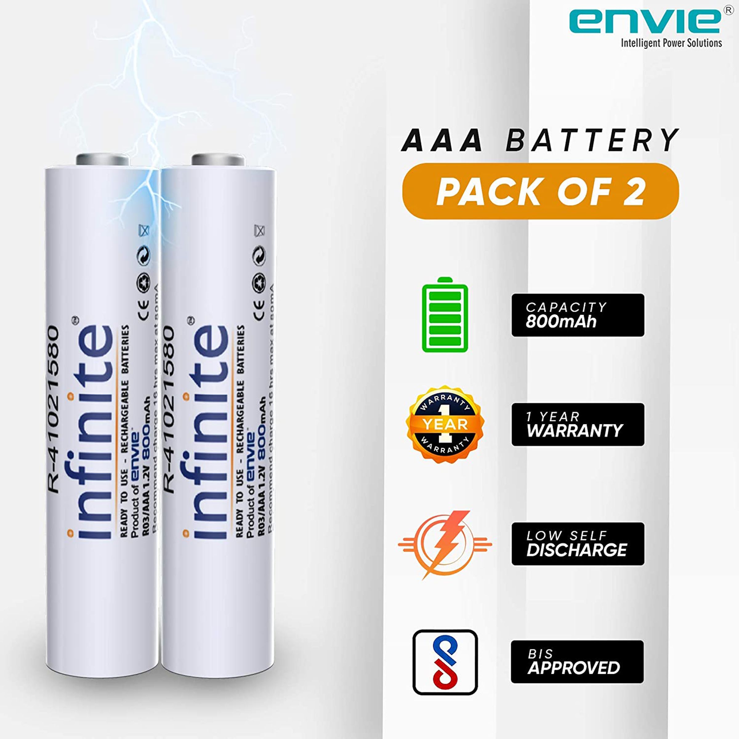 envie Infinite 800 mAh Ni-MH AAA Rechargeable Battery (Pack of 2) envie Infinite 800 mAh Ni-MH AAA Rechargeable Battery (Pack of 2)_7