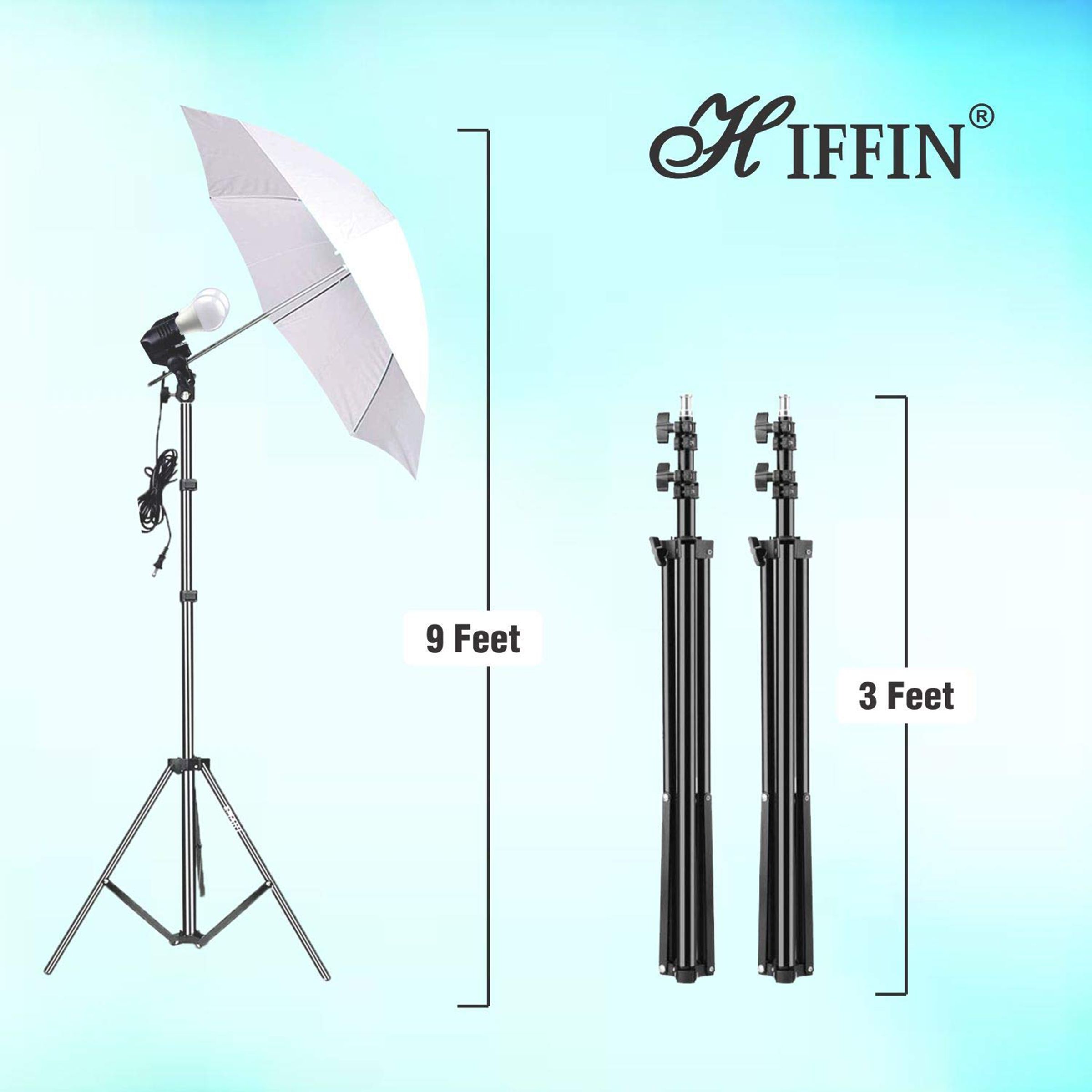 HIFFIN E27 Studio Double Holder KIT with 2 Light Stand 9FT, 2 Umbrella, 4 LED Blub for Photography & Videography (Lightweight & Portable) HIFFIN E27 Studio Double Holder KIT with 2 Light Stand 9FT, 2 Umbrella, 4 LED Blub for Photography & Videography (Lightweight & Portable)_2
