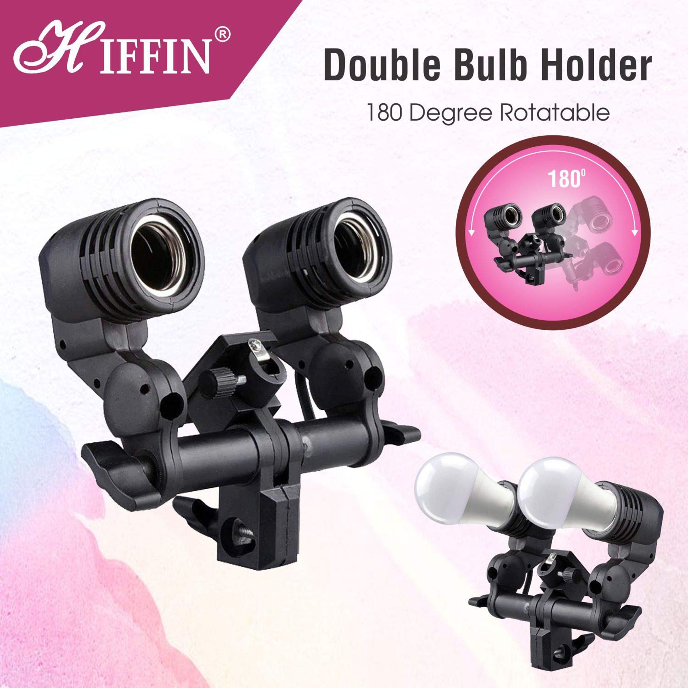 HIFFIN E27 Studio Double Holder KIT with 2 Light Stand 9FT, 2 Umbrella, 4 LED Blub for Photography & Videography (Lightweight & Portable) HIFFIN E27 Studio Double Holder KIT with 2 Light Stand 9FT, 2 Umbrella, 4 LED Blub for Photography & Videography (Lightweight & Portable)_3