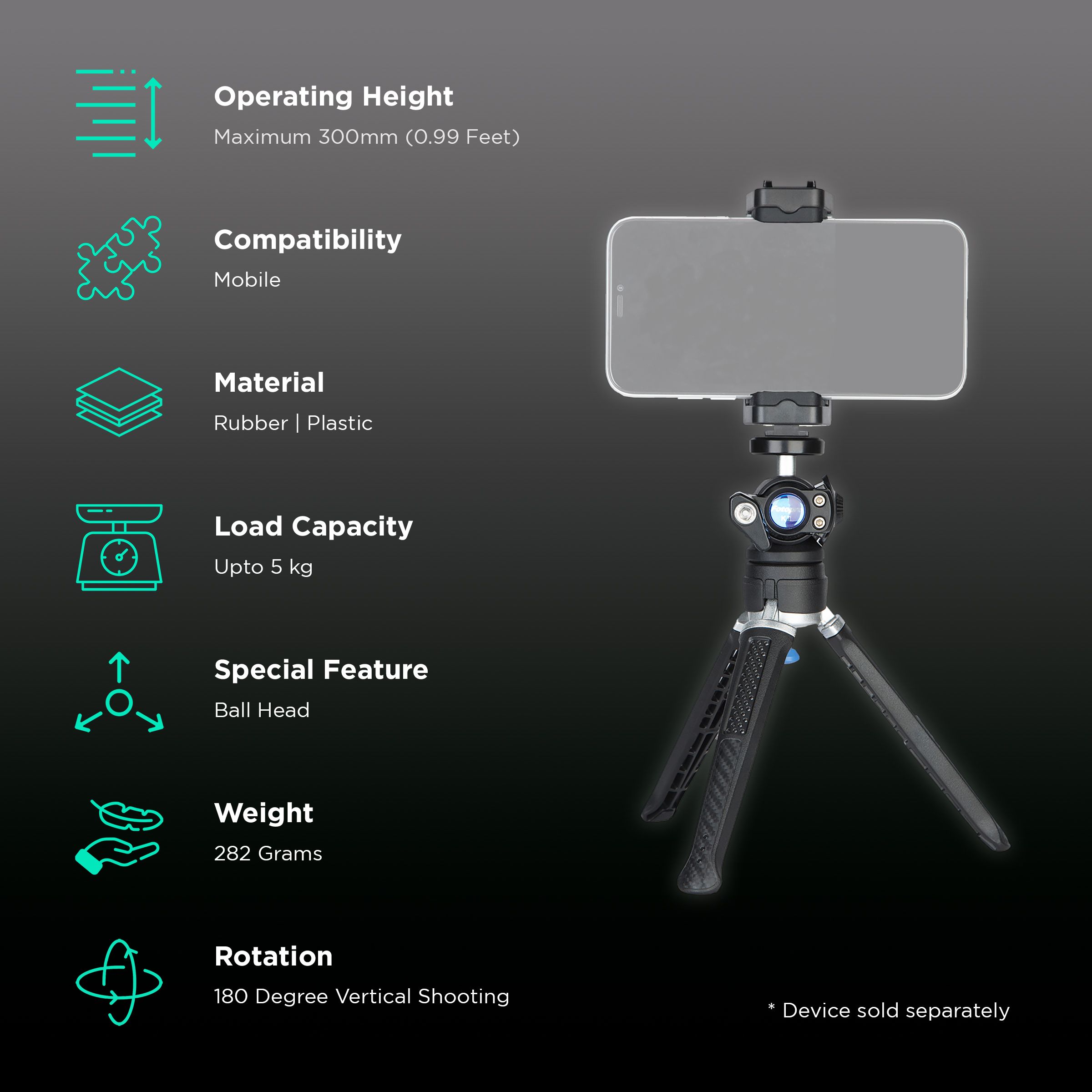 FotoPro Python FireKit I 30cm Adjustable Tripod for Mobile (Flexible Arm, Black) FotoPro Python FireKit I 30cm Adjustable Tripod for Mobile (Flexible Arm, Black)_2