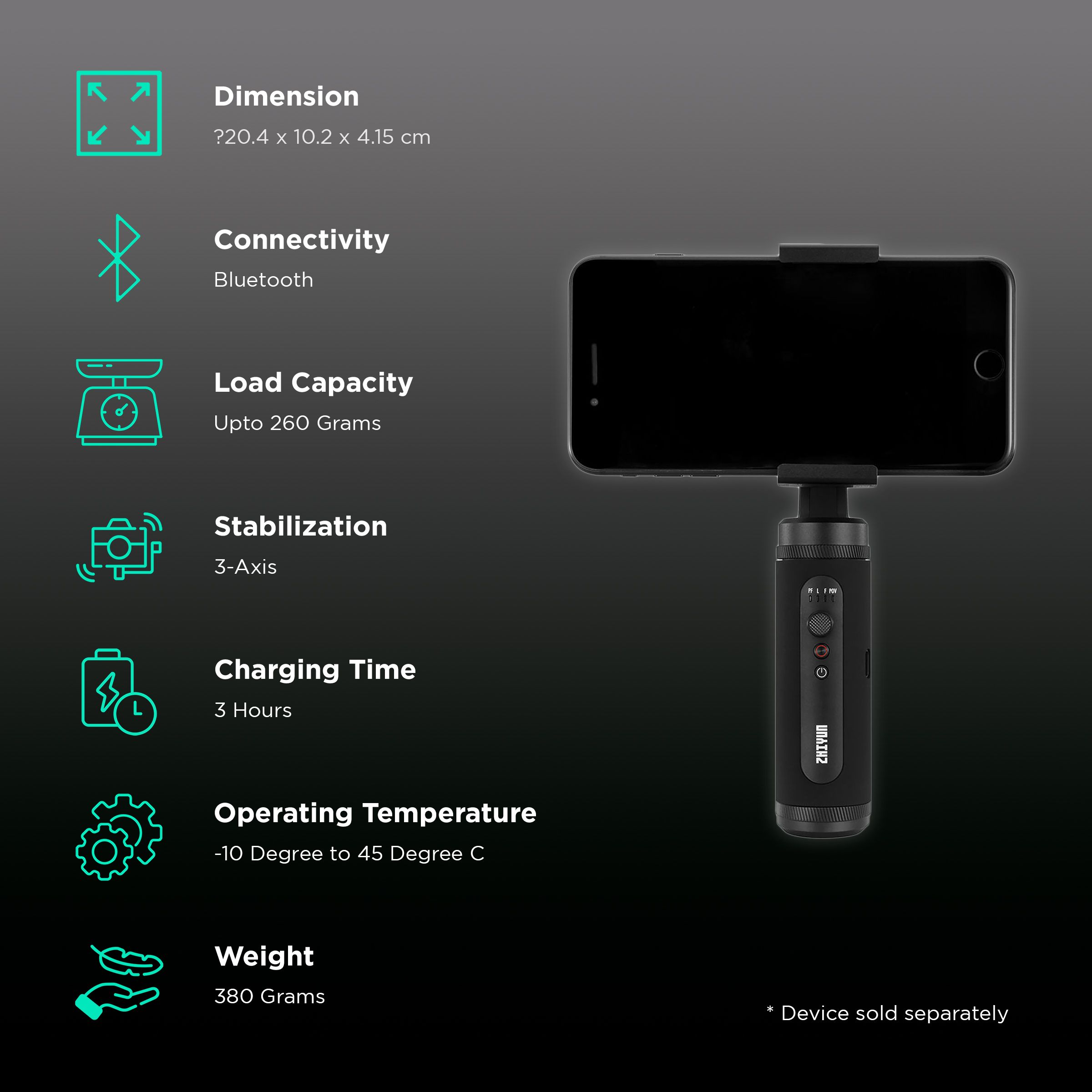 Zhiyun Smooth Q2 3-Axis Gimbal for Mobile (360 Degree Infinite Vortex, Black) Zhiyun Smooth Q2 3-Axis Gimbal for Mobile (360 Degree Infinite Vortex, Black)_2