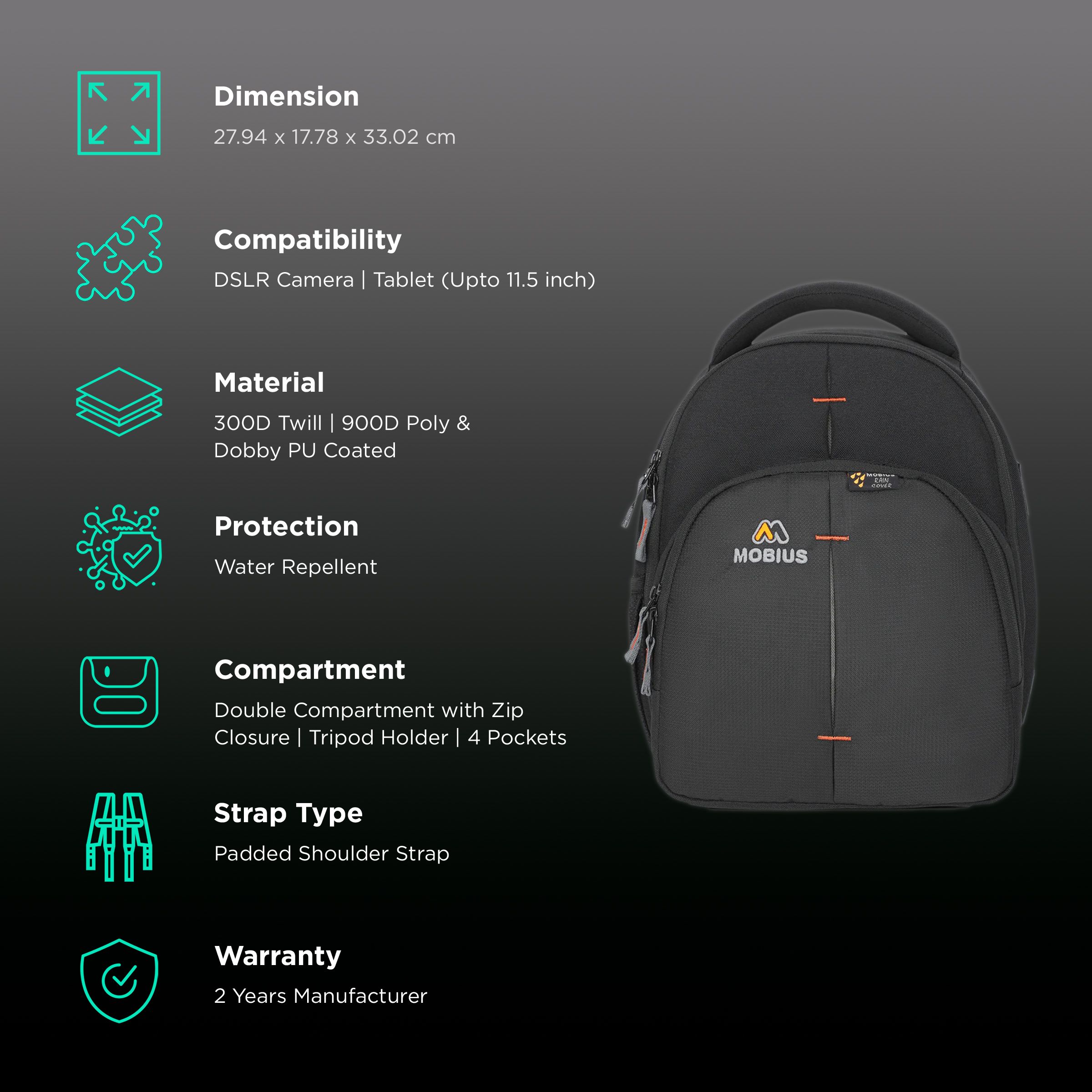 Mobius Focus Water Repellent Backpack Camera Bag for DSLR (Tripod Holder, Black) Mobius Focus Water Repellent Backpack Camera Bag for DSLR (Tripod Holder, Black)_2