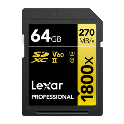 Lexar Professional 1800x GOLD Series SDXC 64GB Class 60, Class 10, Class 3 280MB/s Memory Card