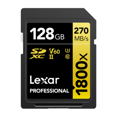 Lexar Professional 1800x GOLD Series SDXC 128GB Class 60, Class 10, Class 3 280MB/s Memory Card