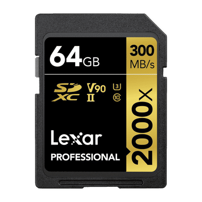 Lexar Professional 1800x GOLD Series SDXC
                      64GB Class 90, Class 3 300MB/s Memory Card