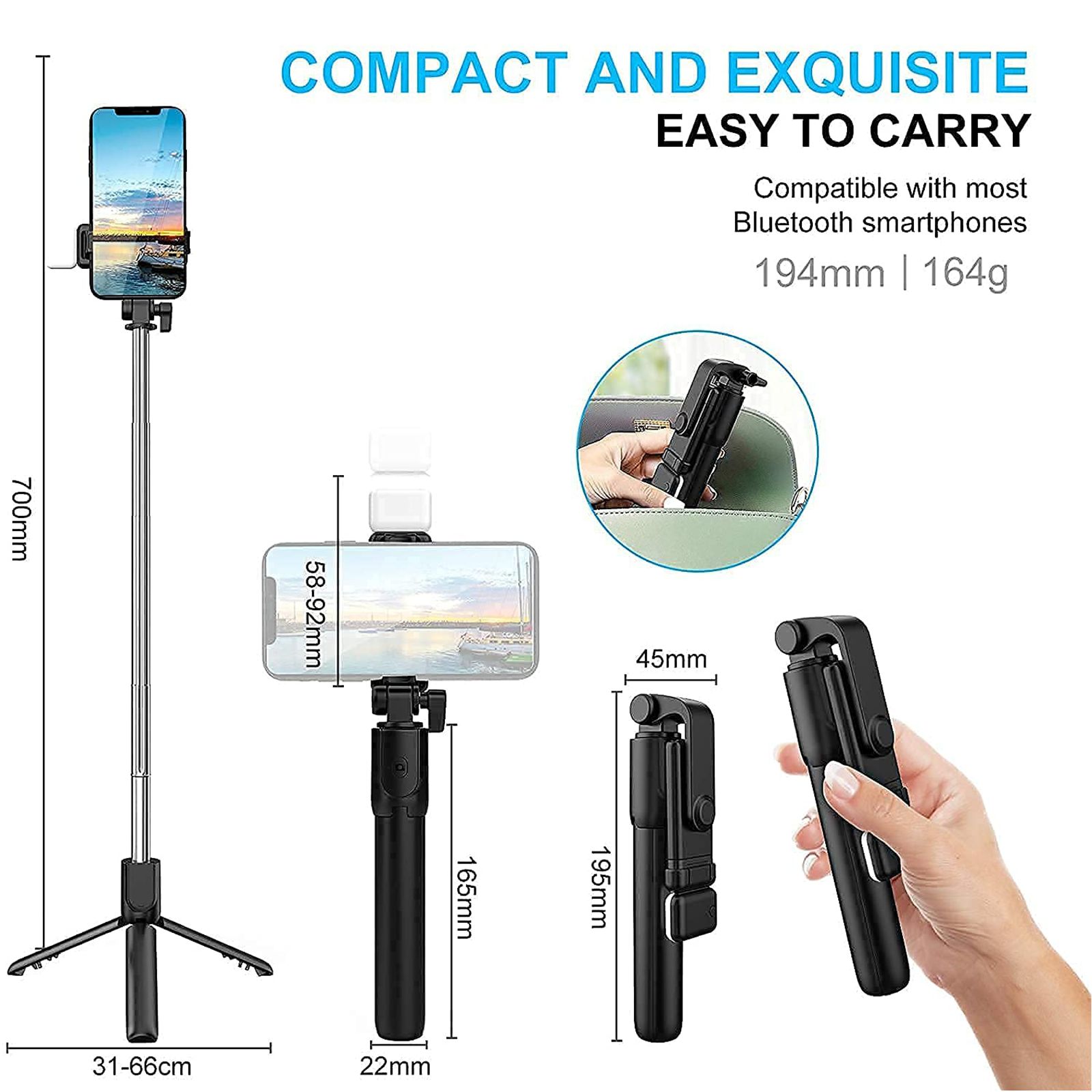 Capture Magiic 24 70cm Adjustable Bluetooth Selfie Stick for Mobile with Remote (360 Degree Rotatable, Black)_8