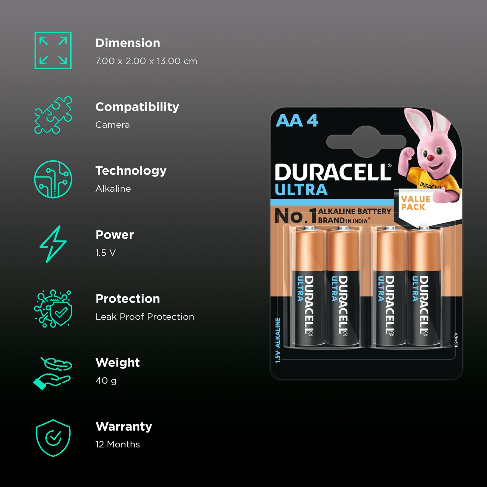 DURACELL Ultra Alkaline AA Battery For Camera (Pack of 4)_2