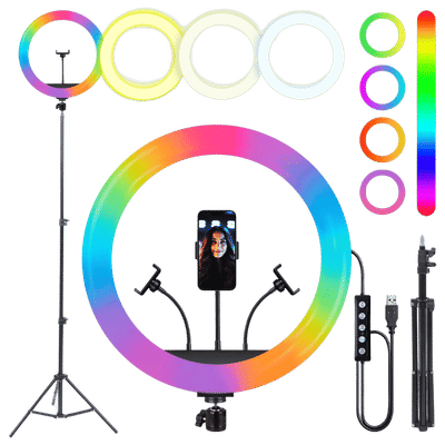 IZI Light RGB Ring Light with Tripod Stand for Live Streaming, Makeup and YouTube Video Shooting (Triple Device Compatibility)