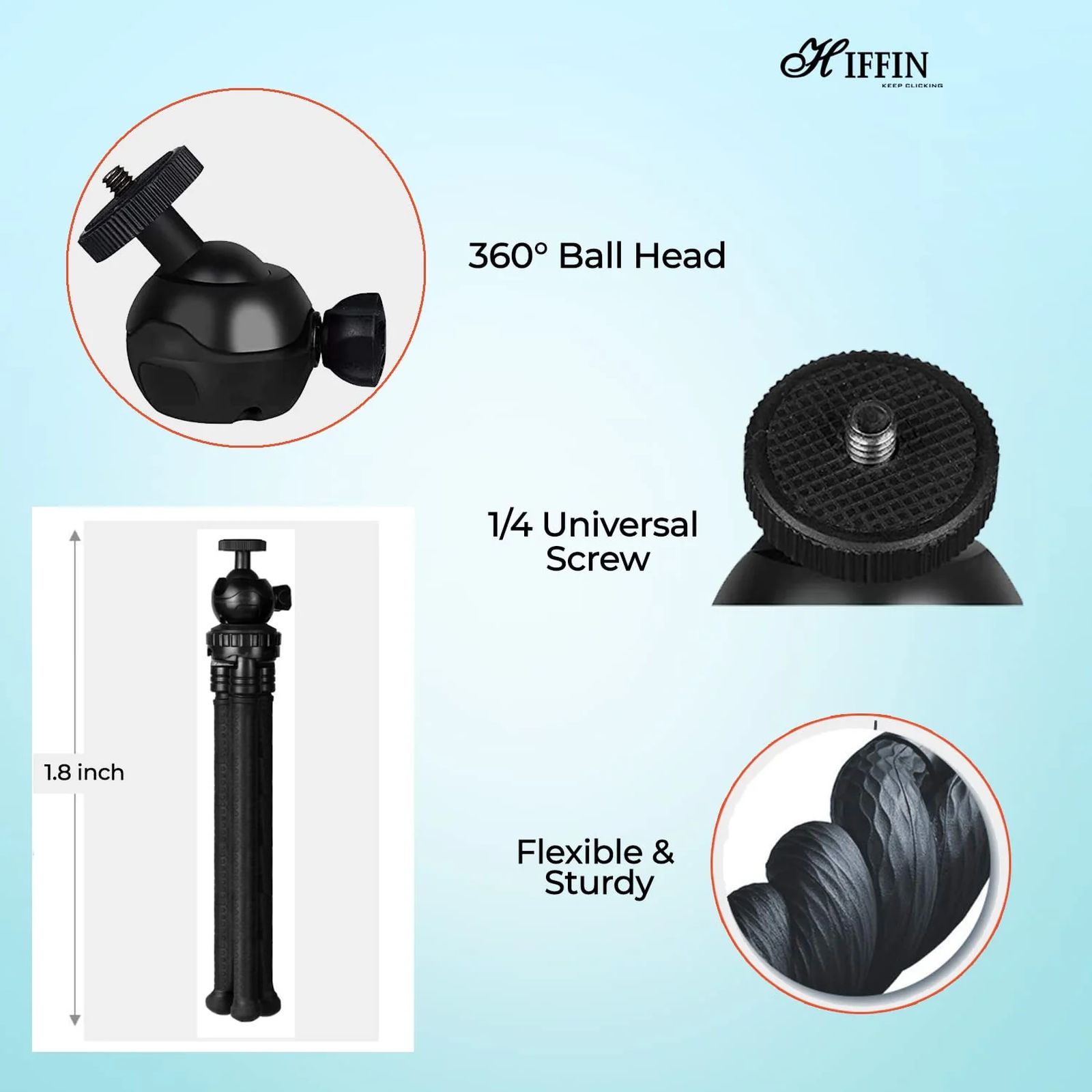 HIFFIN Gorillapod 30.48cm Adjustable Tripod for Mobile and Camera (360 Degree Rotating Ball Head, Black) HIFFIN Gorillapod 30.48cm Adjustable Tripod for Mobile and Camera (360 Degree Rotating Ball Head, Black)_8
