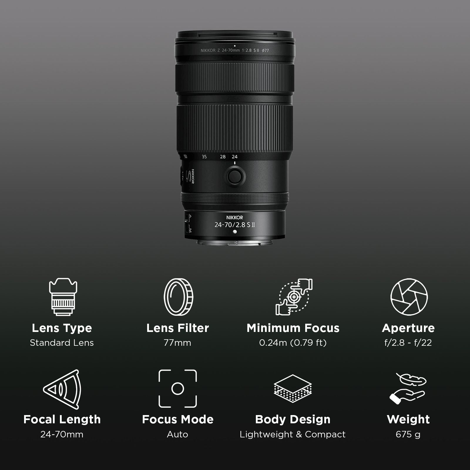 Nikon NIKKOR 24-70mm f/2.8 - f/22 Standard Zoom Lens for Nikon Z Mount (5x Faster Autofocus) Nikon NIKKOR 24-70mm f/2.8 - f/22 Standard Zoom Lens for Nikon Z Mount (5x Faster Autofocus)_2