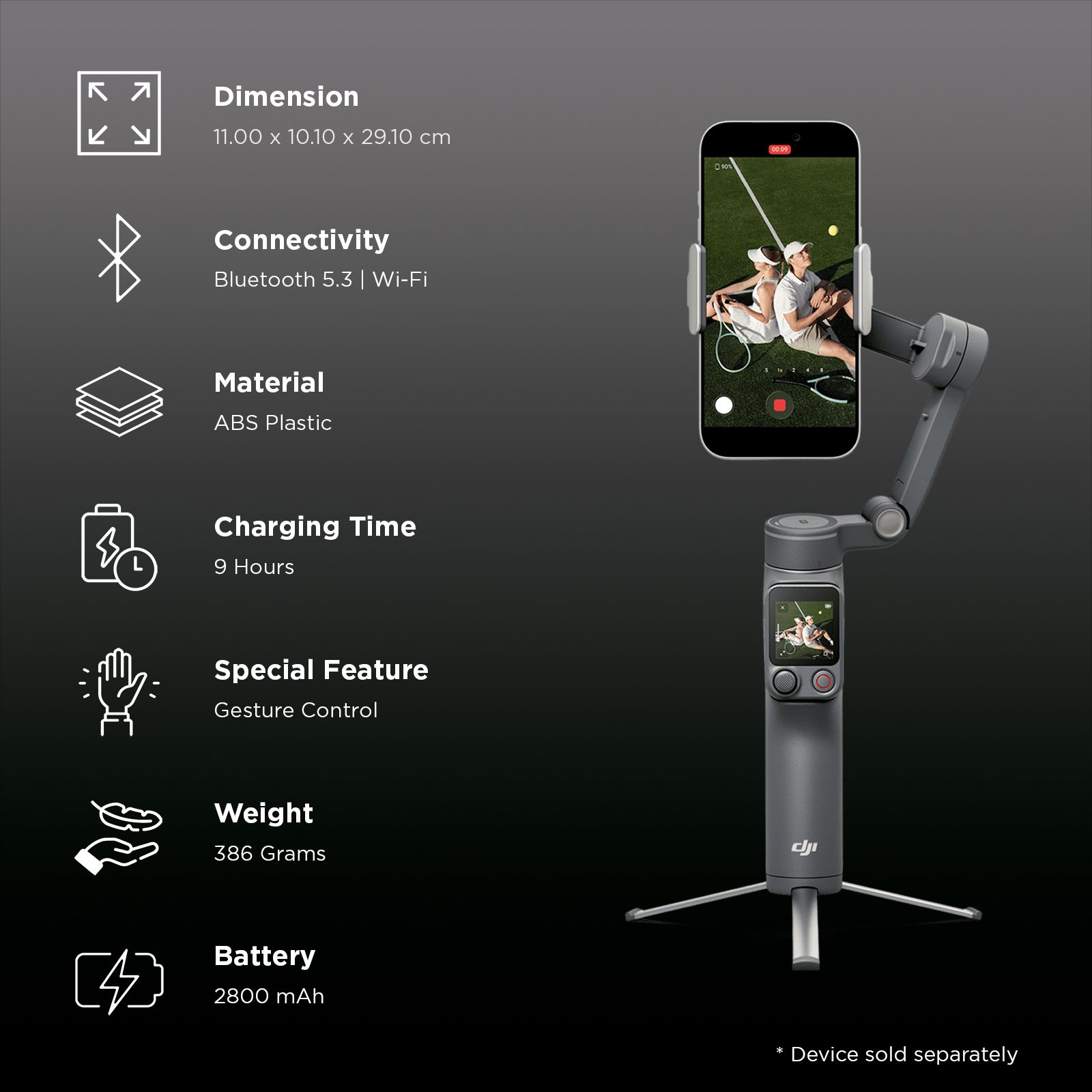 DJI 8P Standard 3-Axis Gimble for Mobile (Enhanced ActiveTrack 7.0, Black) DJI 8P Standard 3-Axis Gimble for Mobile (Enhanced ActiveTrack 7.0, Black)_2