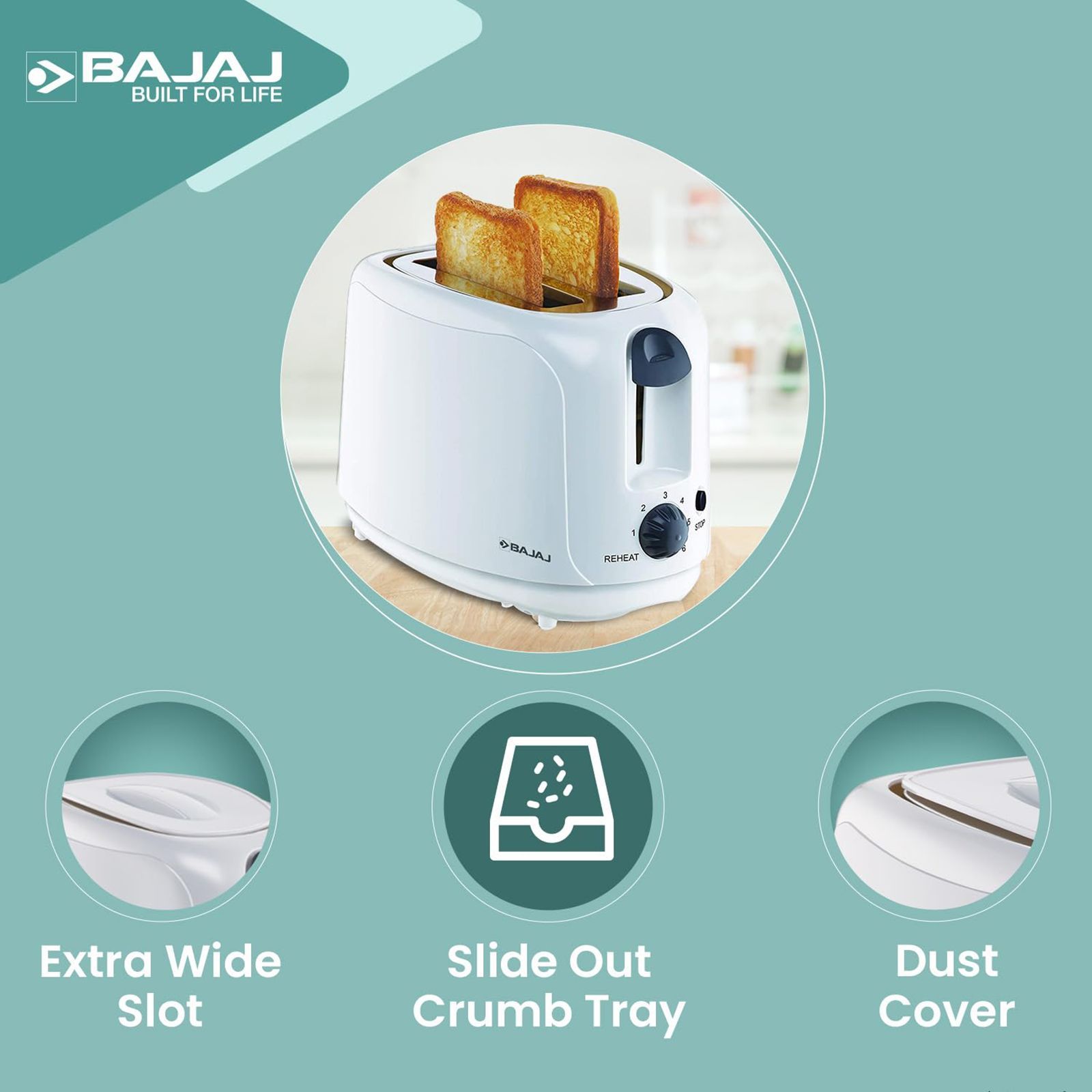 BAJAJ Majesty 750W 2 Slice Pop-Up Toaster with Slide Out Crumb Tray (White) BAJAJ Majesty 750W 2 Slice Pop-Up Toaster with Slide Out Crumb Tray (White)_13
