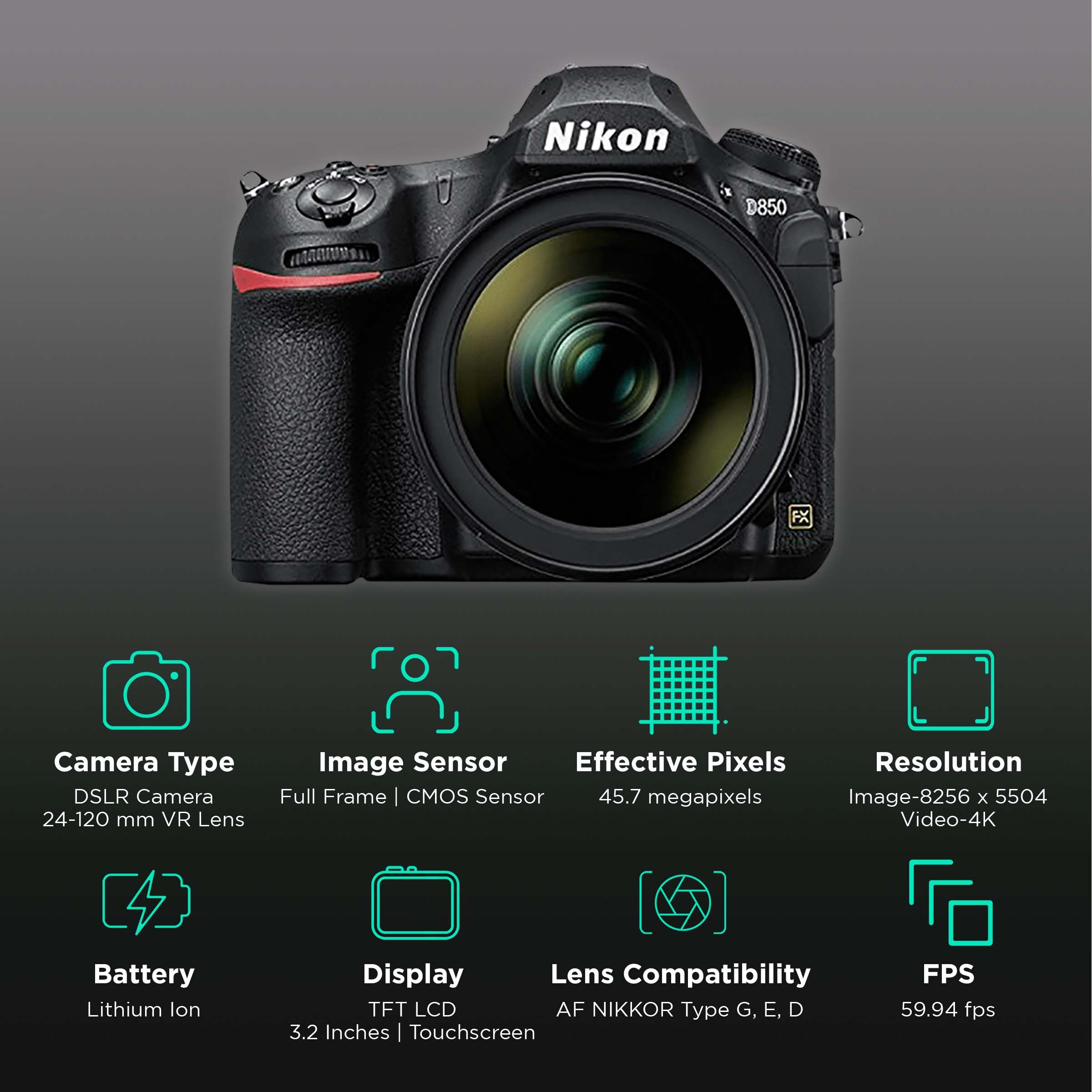 Nikon D850 45.7MP DSLR Camera (24-120 mm Lens, 35.9 x 23.9 mm Sensor, 153 Point AF System) Nikon D850 45.7MP DSLR Camera (24-120 mm Lens, 35.9 x 23.9 mm Sensor, 153 Point AF System)_2