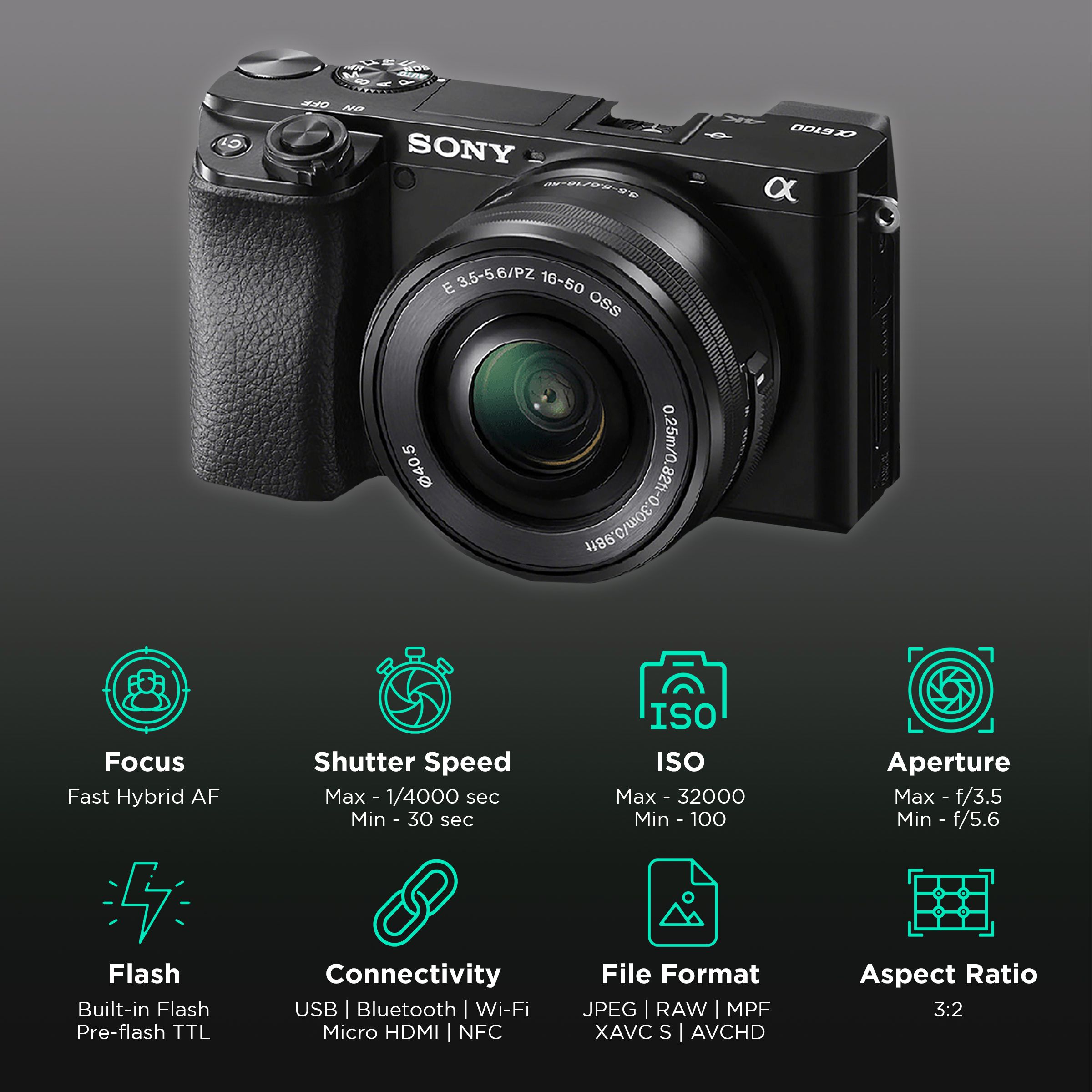 SONY Alpha 6100 24.2MP Mirrorless Camera (16-50 mm Lens, 23.5 x 15.6 mm Sensor, Tiltable LCD Screen) SONY Alpha 6100 24.2MP Mirrorless Camera (16-50 mm Lens, 23.5 x 15.6 mm Sensor, Tiltable LCD Screen)_3