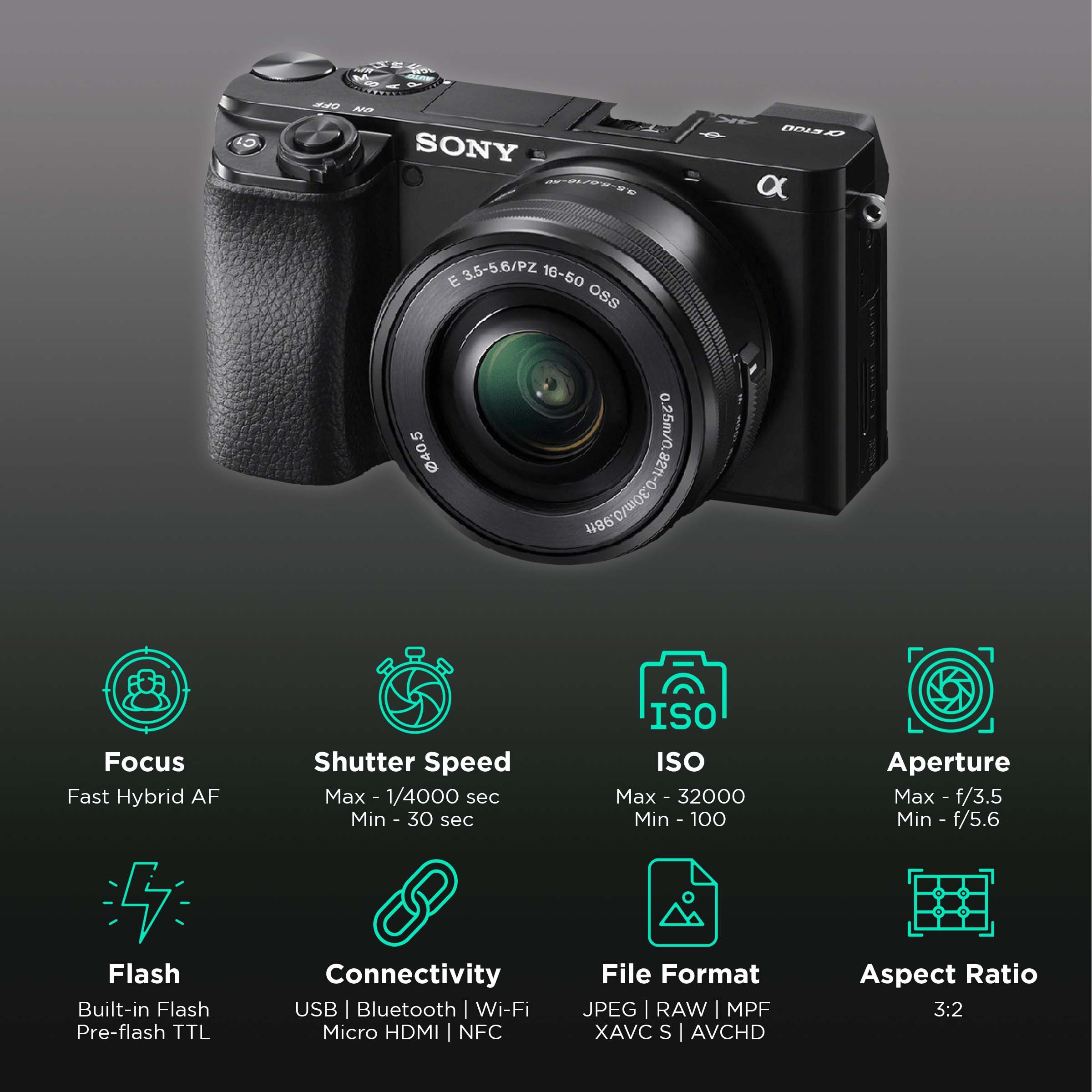 SONY Alpha 6100 24.2MP Mirrorless Camera (16-50 mm and 55-210 mm Lens, 23.5 x 15.6 mm Sensor, Tiltable LCD Screen) SONY Alpha 6100 24.2MP Mirrorless Camera (16-50 mm and 55-210 mm Lens, 23.5 x 15.6 mm Sensor, Tiltable LCD Screen)_3