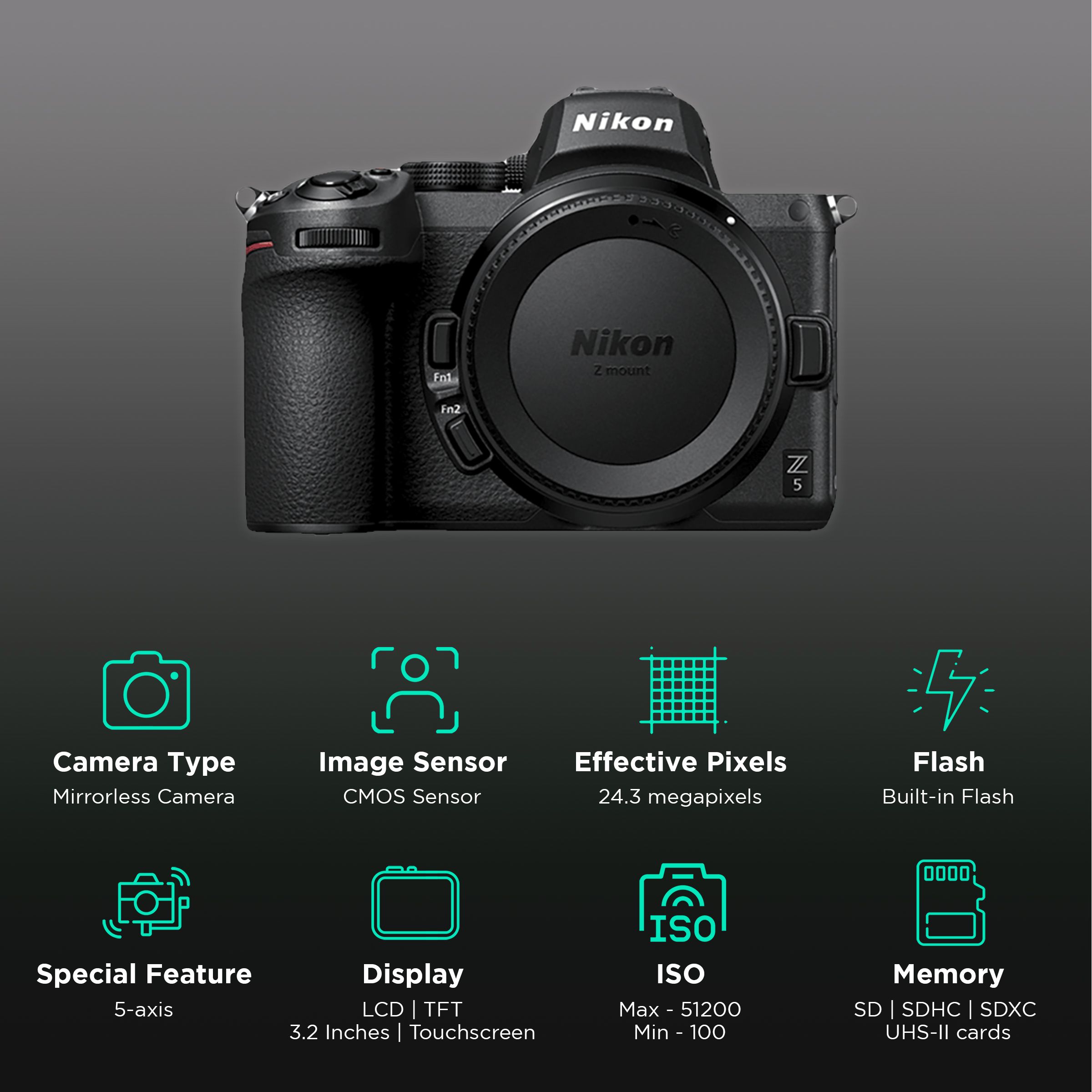 Nikon Z 5 24.3MP Mirrorless Camera (24-70 mm Lens, 35.9 x 23.9 mm Sensor, Tilting TFT Touch-Sensitive LCD) Nikon Z 5 24.3MP Mirrorless Camera (24-70 mm Lens, 35.9 x 23.9 mm Sensor, Tilting TFT Touch-Sensitive LCD)_2