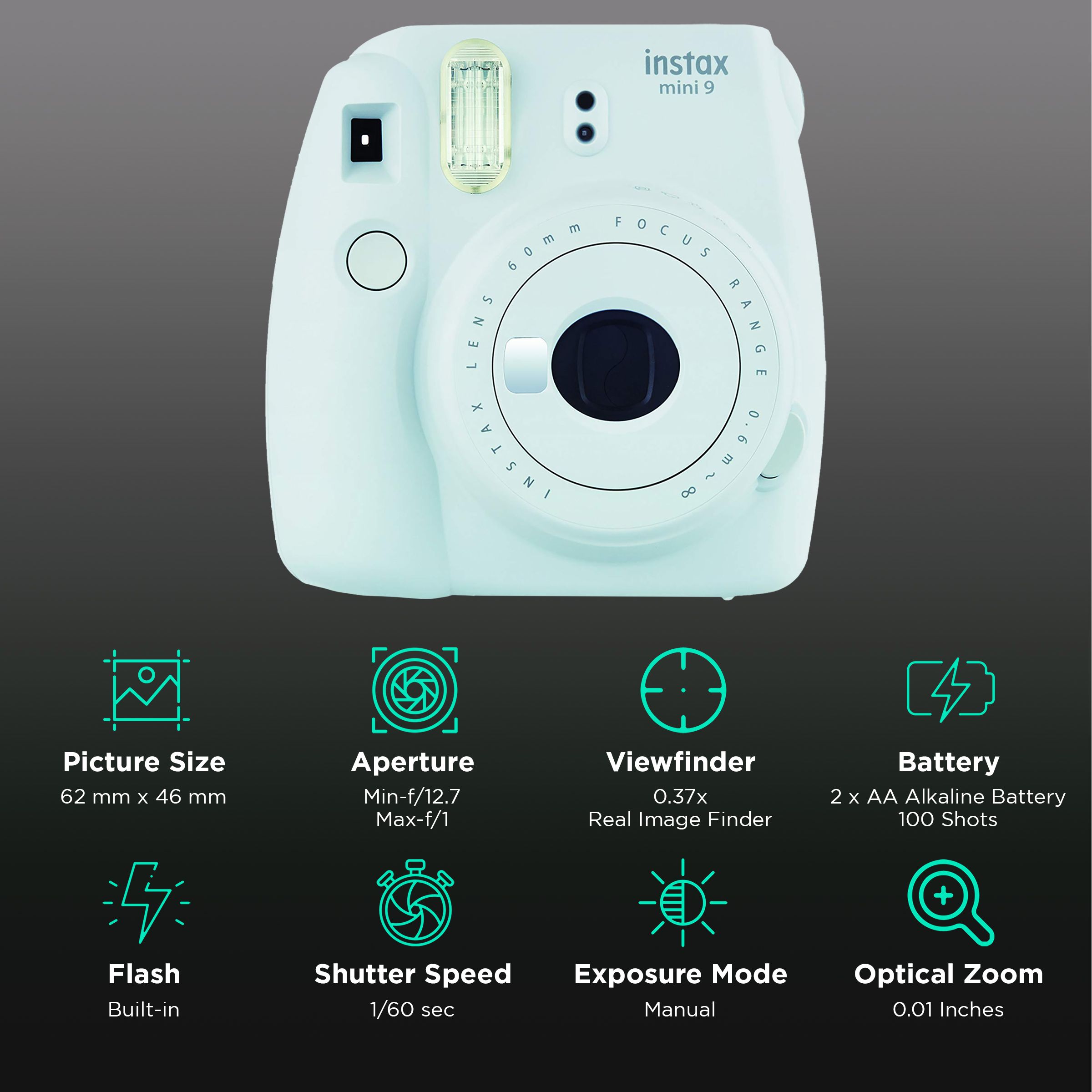 FUJIFILM Instax Mini 9 Instant Camera (Ice Blue) FUJIFILM Instax Mini 9 Instant Camera (Ice Blue)_2