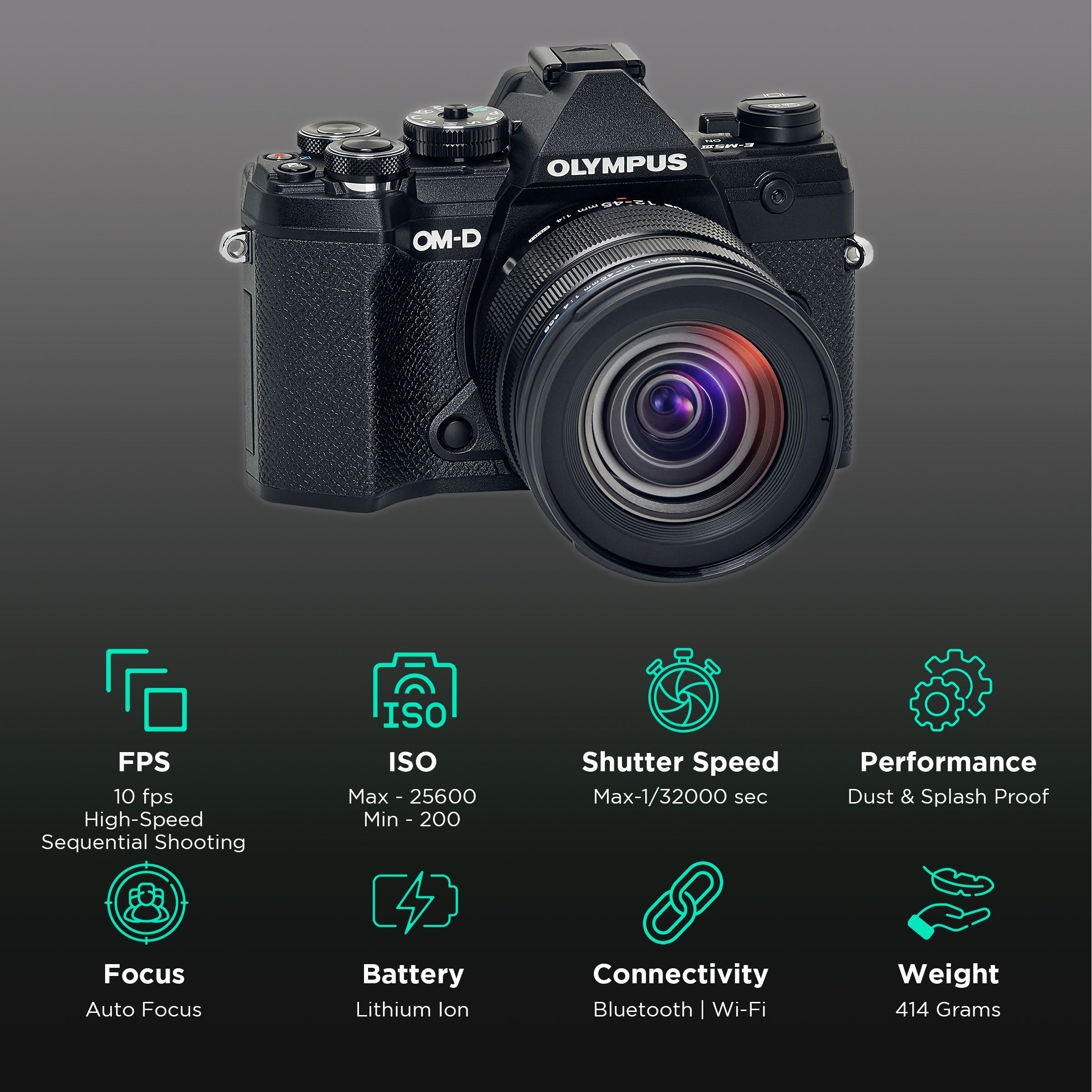 OLYMPUS OM-D E-M5 Mark III 20.4MP Mirrorless Camera (12-45 mm Lens, 17.3 x 13 mm Sensor, Vari-Angle Touch Screen LCD) OLYMPUS OM-D E-M5 Mark III 20.4MP Mirrorless Camera (12-45 mm Lens, 17.3 x 13 mm Sensor, Vari-Angle Touch Screen LCD)_3