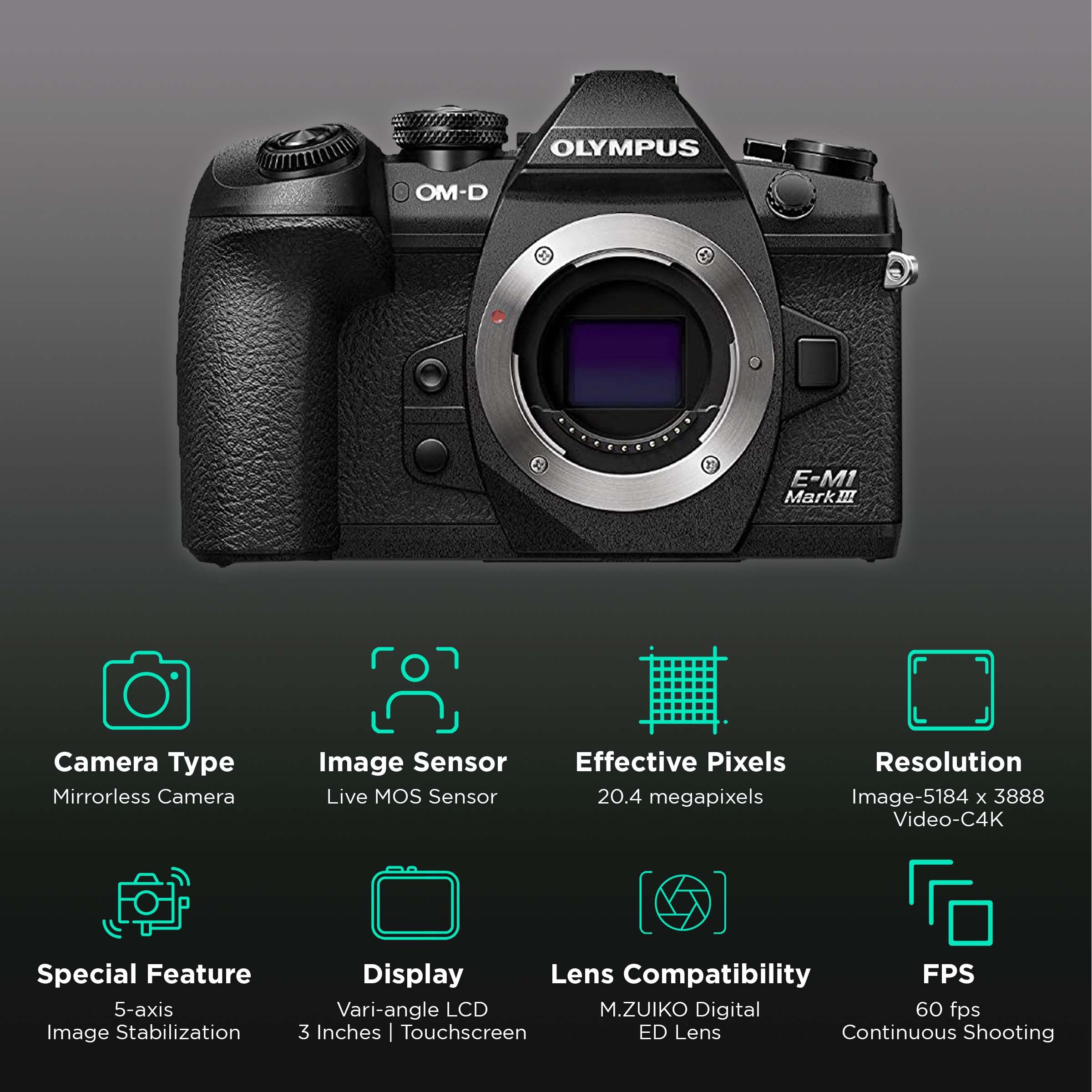 OLYMPUS OM-D E-M1 Mark lll 20.4MP Mirrorless Camera (Body Only, 17.4 x 13.0 mm Sensor, Tiltable Screen) OLYMPUS OM-D E-M1 Mark lll 20.4MP Mirrorless Camera (Body Only, 17.4 x 13.0 mm Sensor, Tiltable Screen)_2