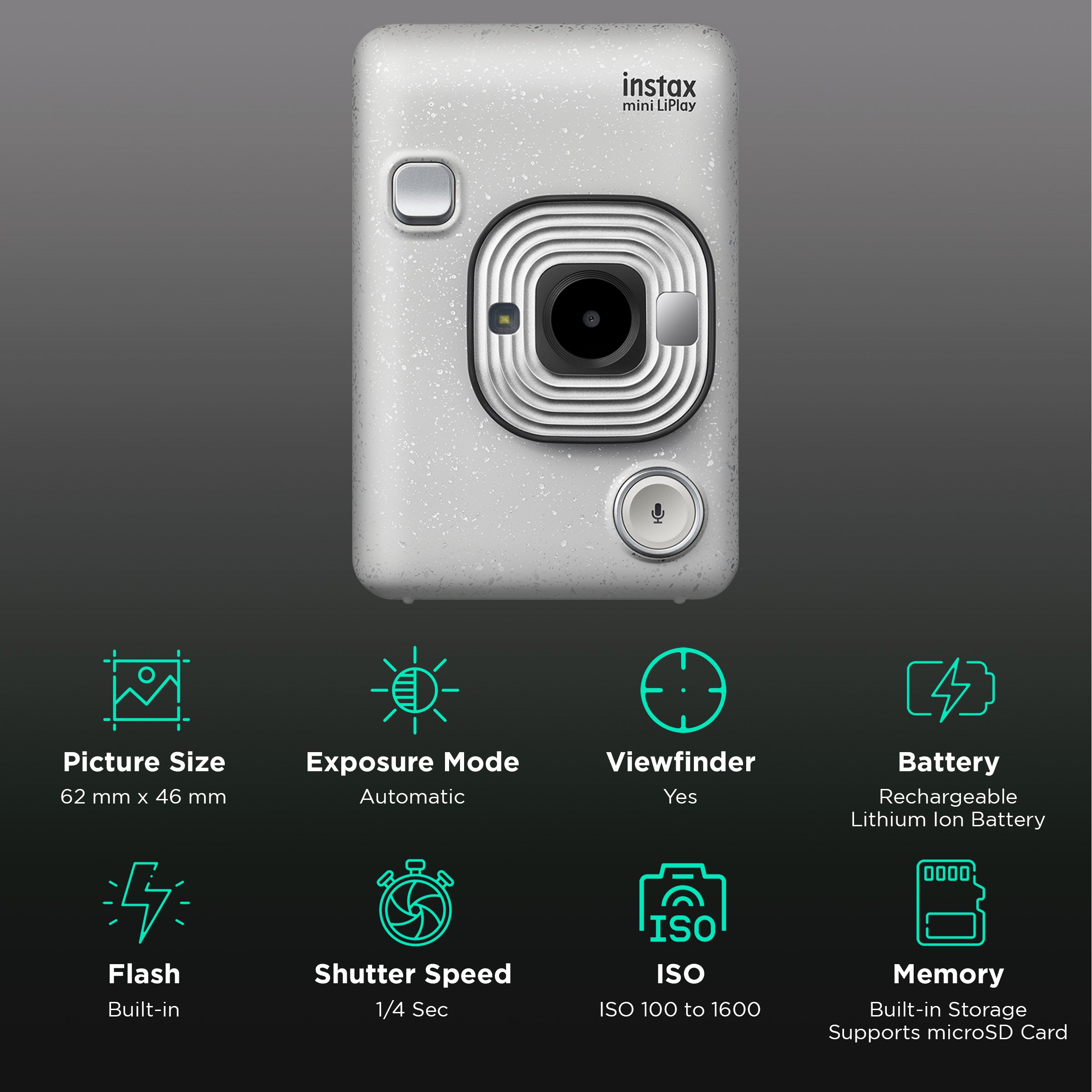 FUJIFILM Instax Mini LiPlay Plus Instant Camera with 10 Instant Films (Stone White) FUJIFILM Instax Mini LiPlay Plus Instant Camera with 10 Instant Films (Stone White)_2