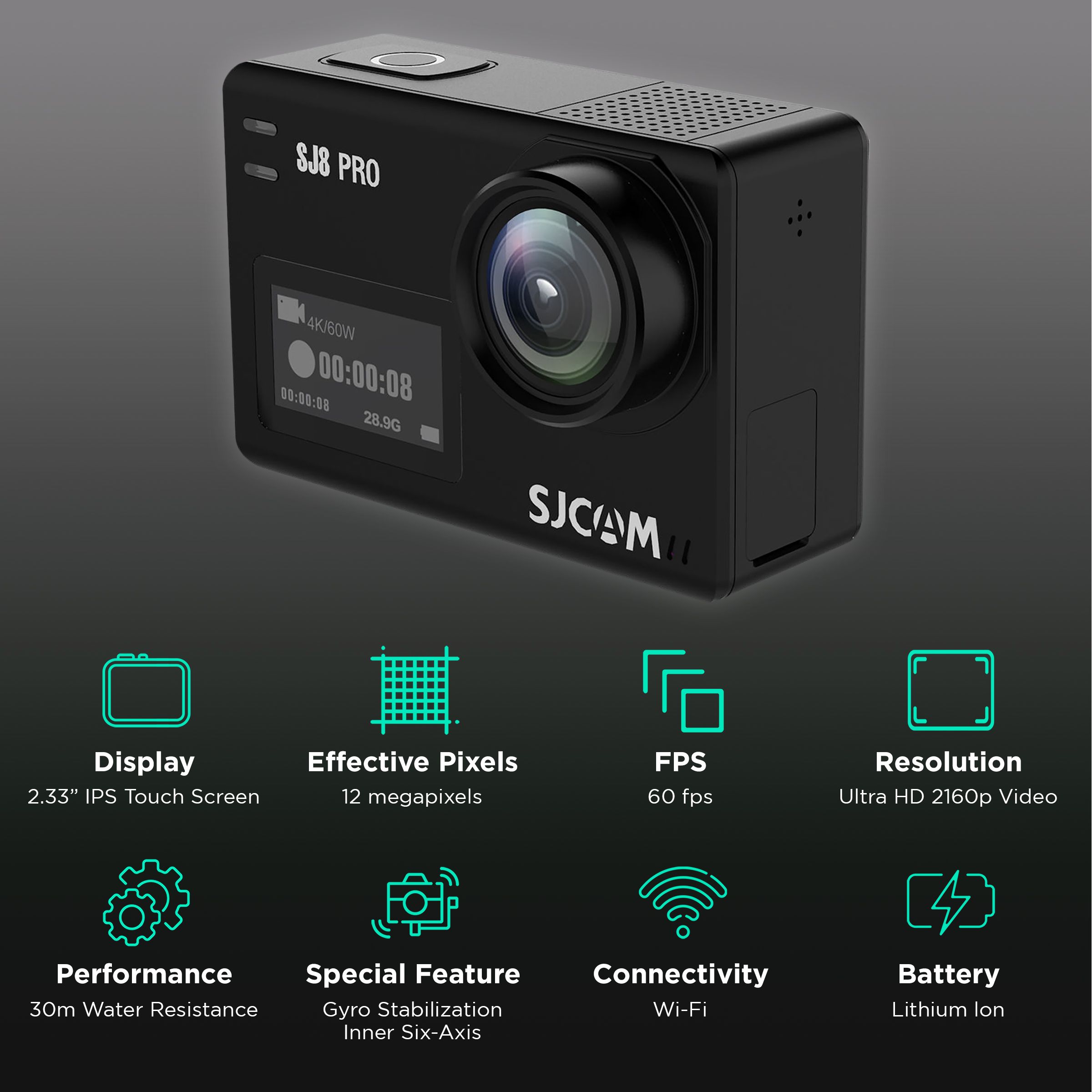 SJCAM SJ8 Pro 4K and 12MP 60 FPS Waterproof Action Camera with Gyro Stabilization (Black) SJCAM SJ8 Pro 4K and 12MP 60 FPS Waterproof Action Camera with Gyro Stabilization (Black)_2