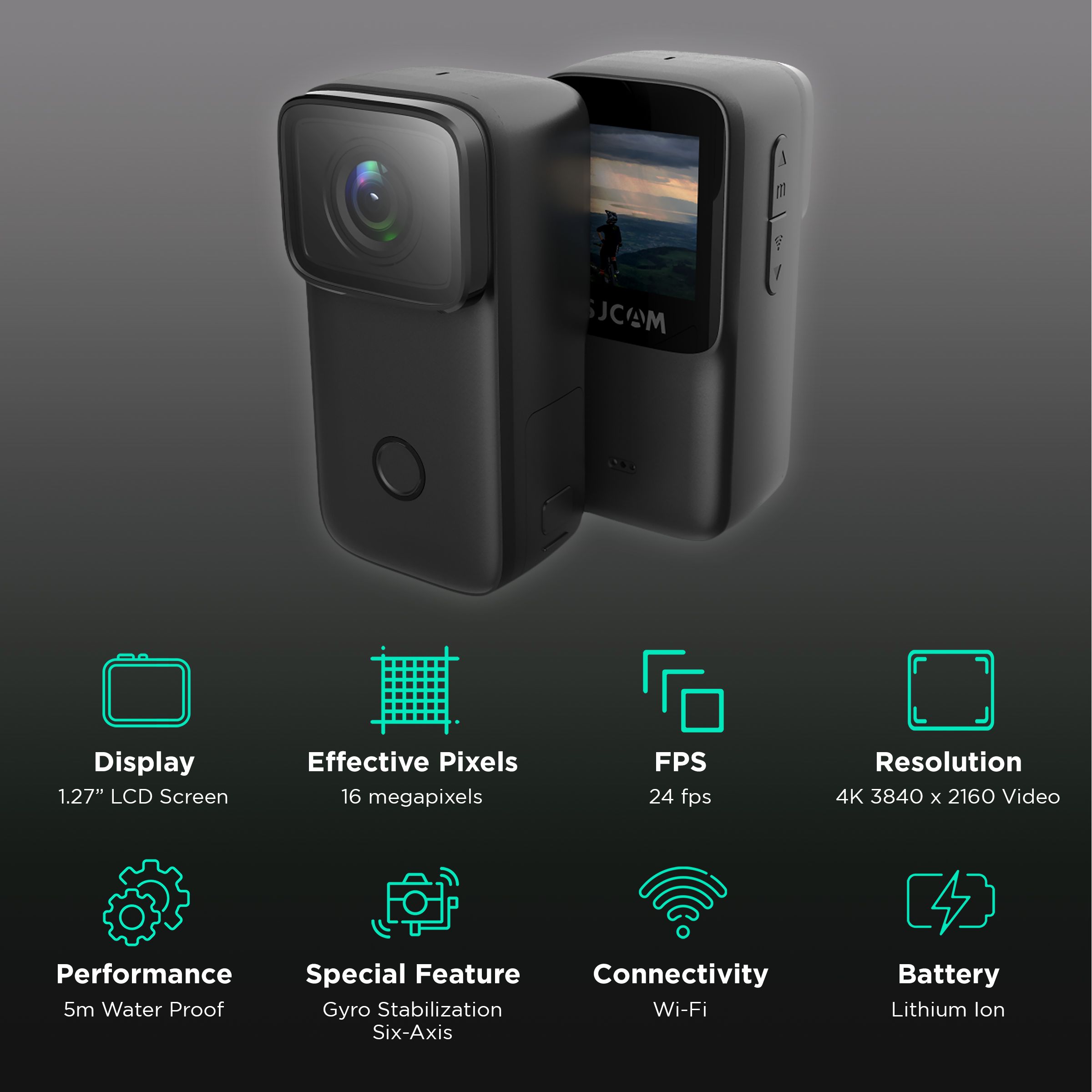 SJCAM C200 4K and 16MP 24 FPS Waterproof Action Camera with Face Recognition (Black)_2