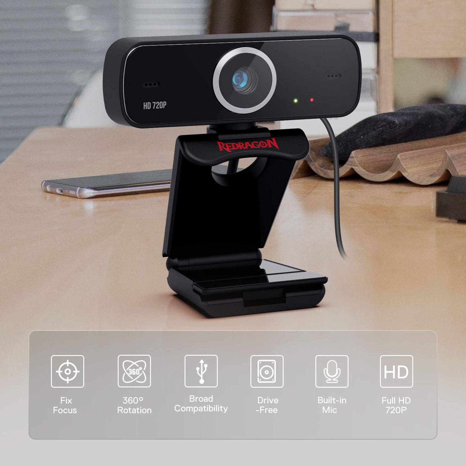 REDRAGON FOBOS 720P Web Cam (Built-In Dual Microphone, GW600, Black) REDRAGON FOBOS 720P Web Cam (Built-In Dual Microphone, GW600, Black)_8