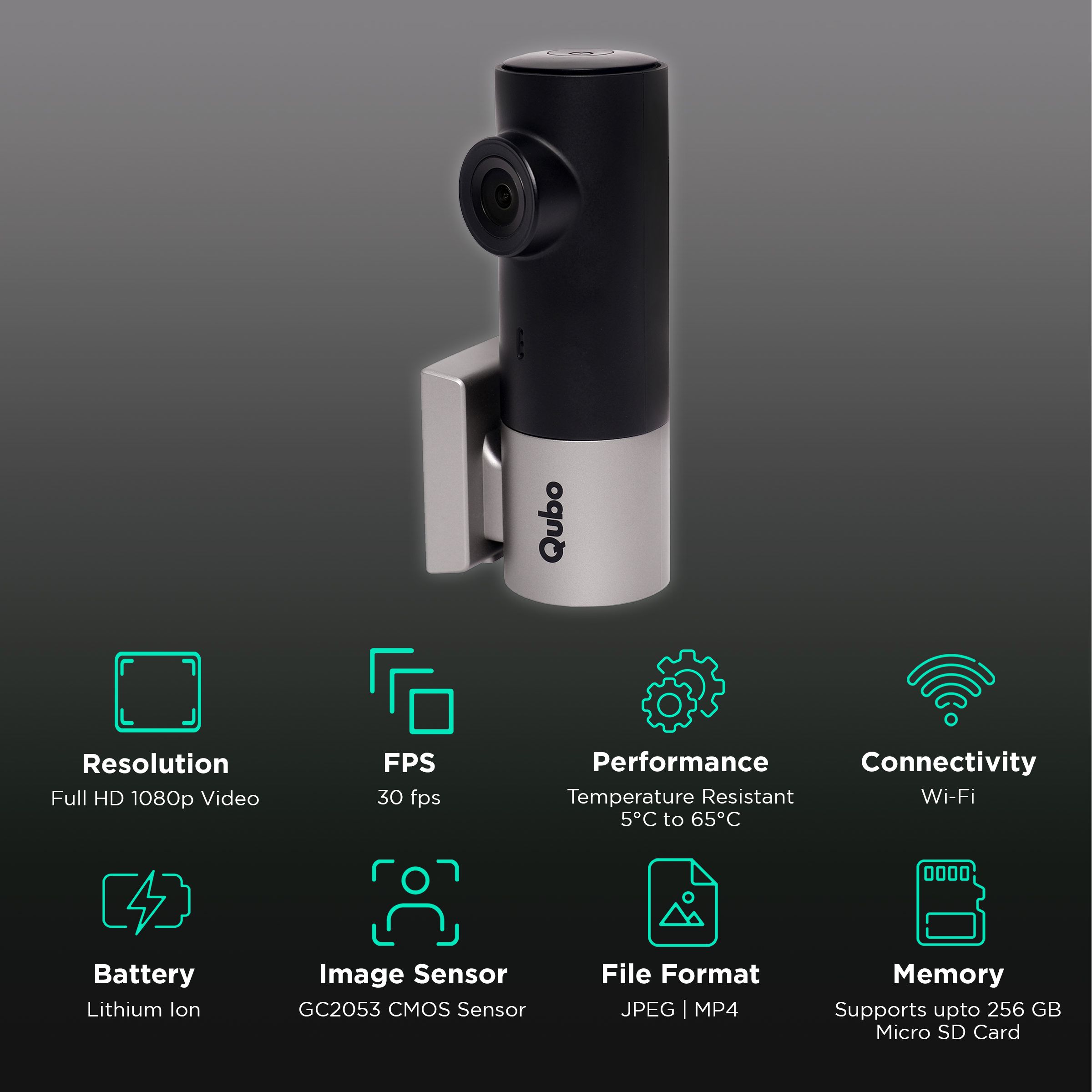 Qubo Smart Dashcam Pro Full HD and 2MP Action Camera with Wide Dynamic Range (Black)_2